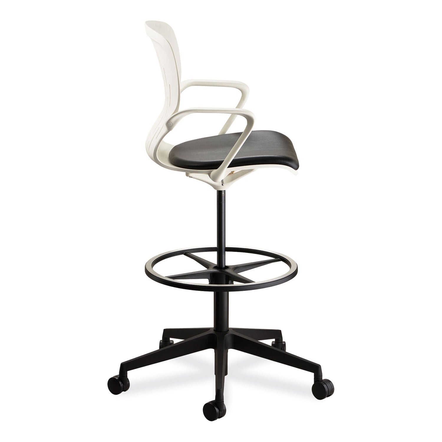 Safco® Shell Extended-Height Chair, Supports Up to 275 lb, 22" to 32" Seat Height, Black/White Seat, White Back, Black Base