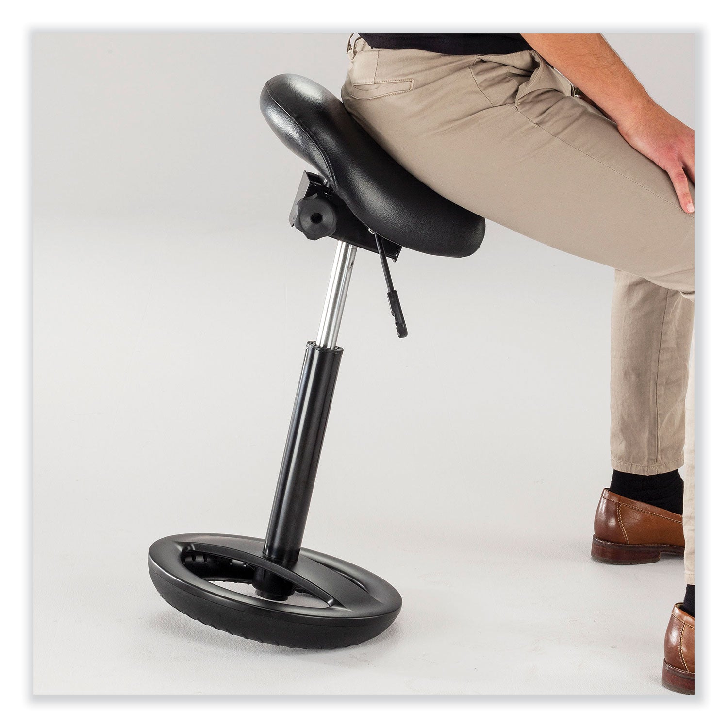 Safco® Twixt Extended-Height Saddle Seat Stool, Backless, Supports Up to 300 lb, 22.9" to 32.7" Seat Height, Black Seat