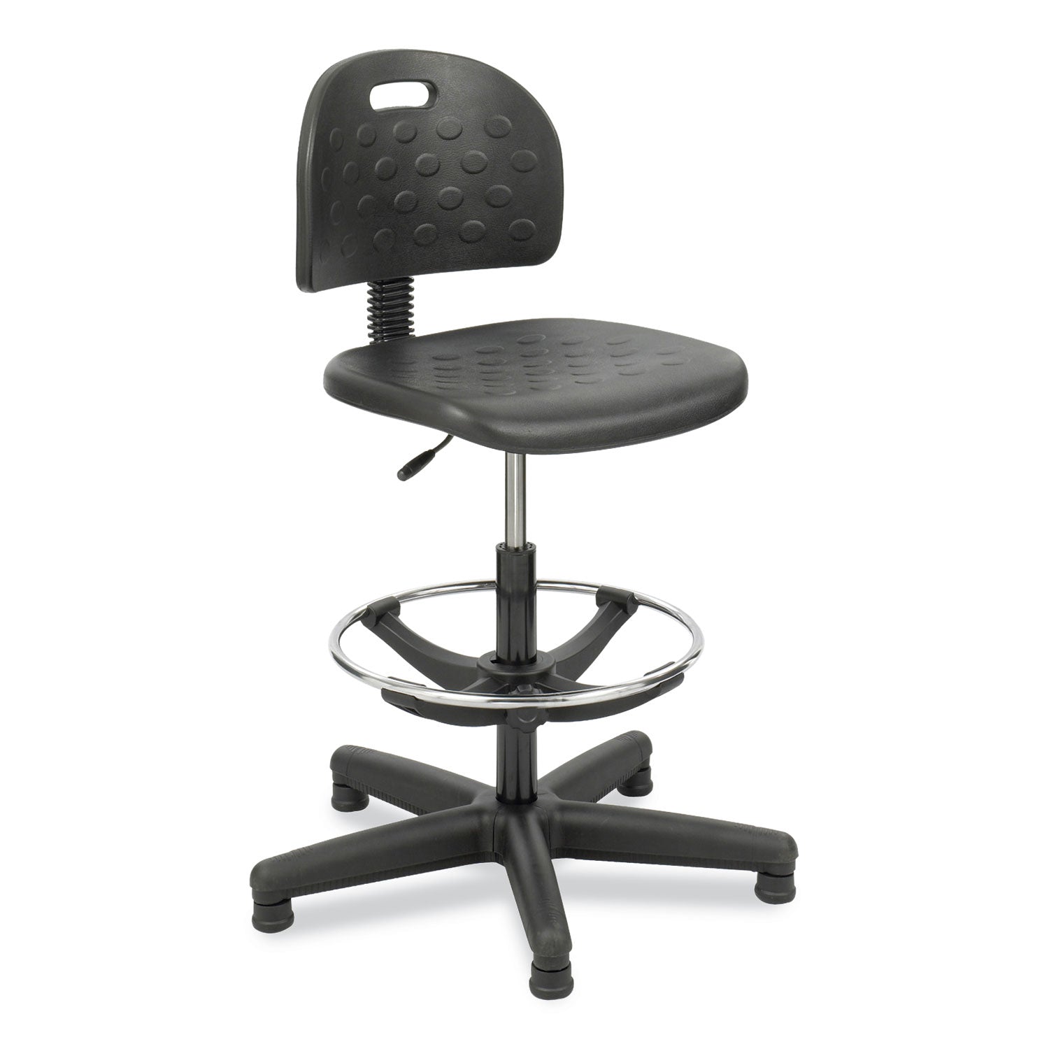 Soft Tough Economy Workbench Chair, Supports Up to 250 lb, 22" to 32" Seat Height, Black Seat, Black Back, Black Base