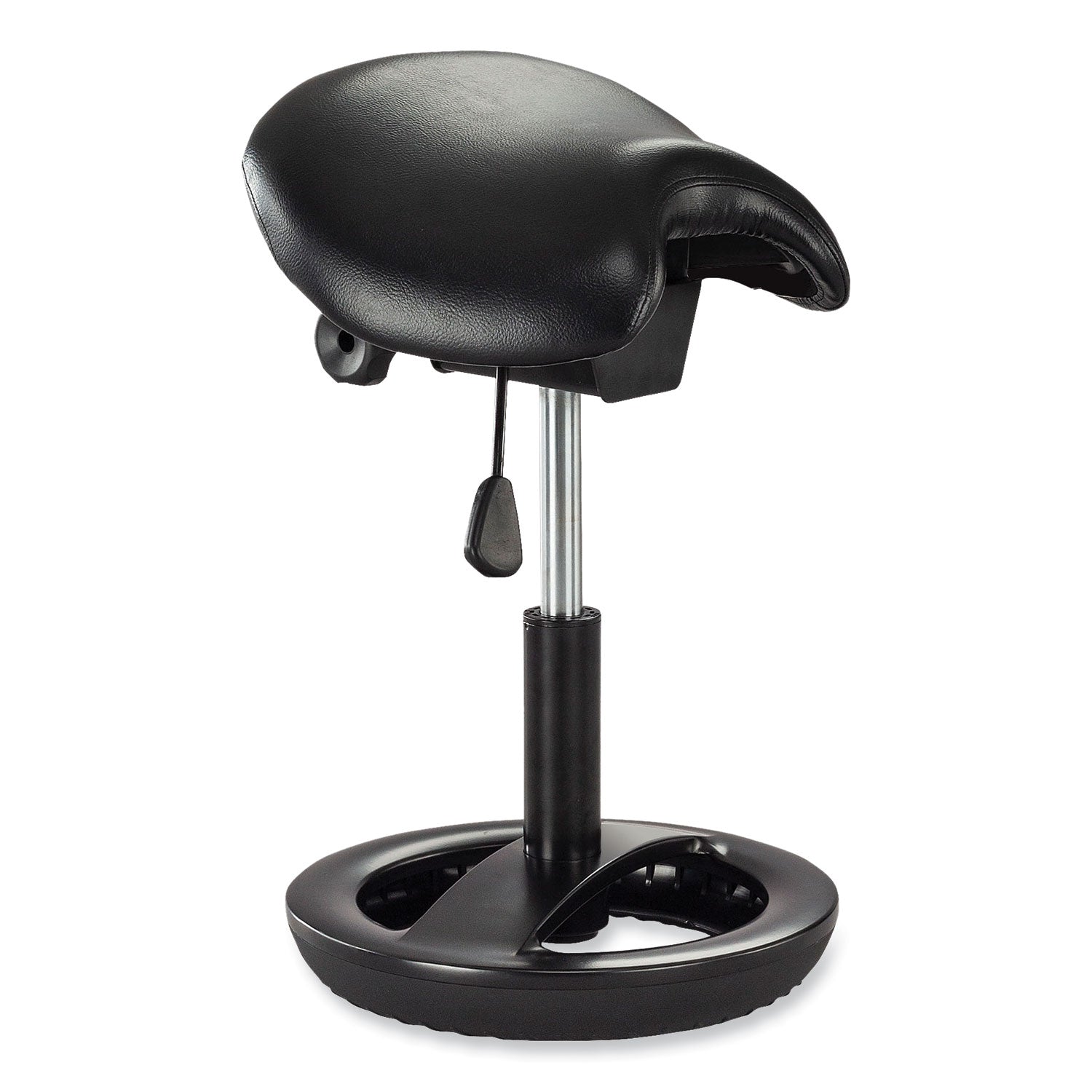 Twixt Sitting-Height Saddle Seat Stool, Backless, Supports Up to 300 lb, 19" to 24" Seat Height, Black Seat, Black Base