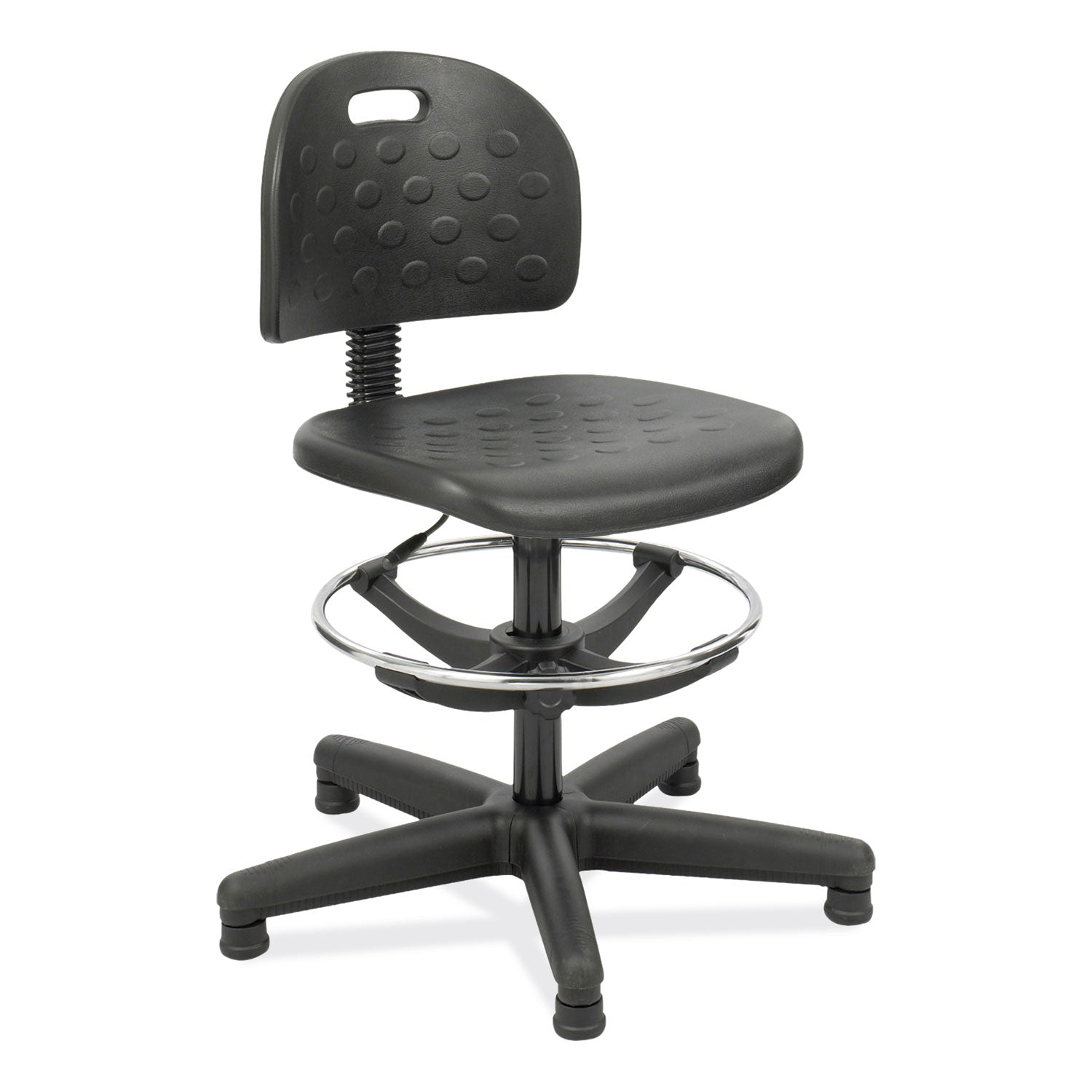 Safco® Soft Tough Economy Workbench Chair, Supports Up to 250 lb, 22" to 32" Seat Height, Black Seat, Black Back, Black Base