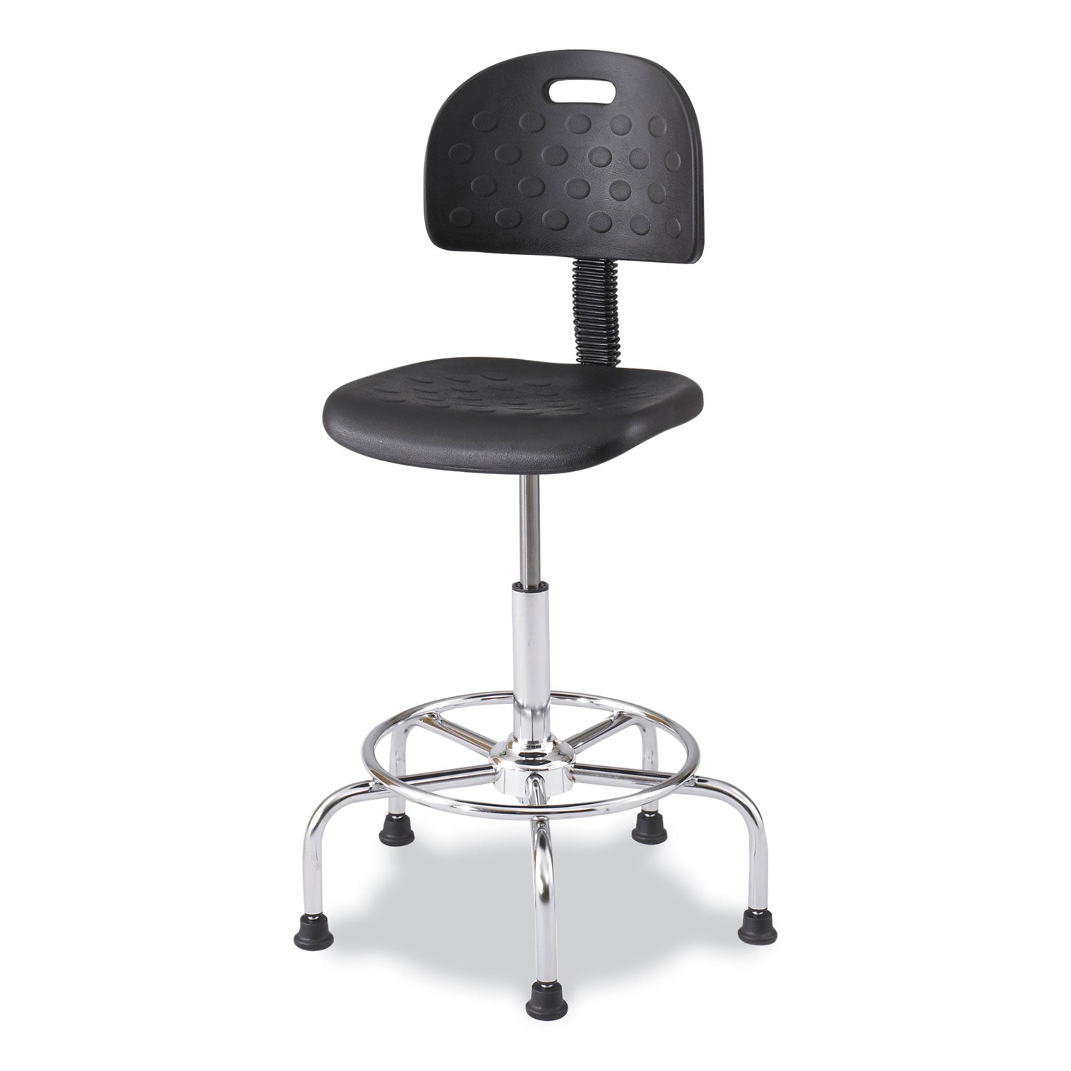 Safco® Workfit Economy Industrial Chair, Supports Up to 400 lb, 22" to 30" Seat Height, Black Seat, Black Back, Silver Base