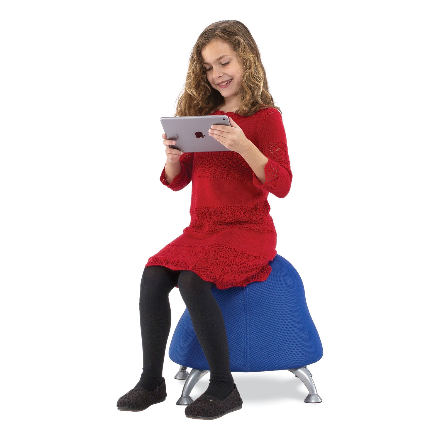 Safco® Runtz Ball Chair, Backless, Supports Up to 250 lb, Blue Fabric Seat, Silver Base