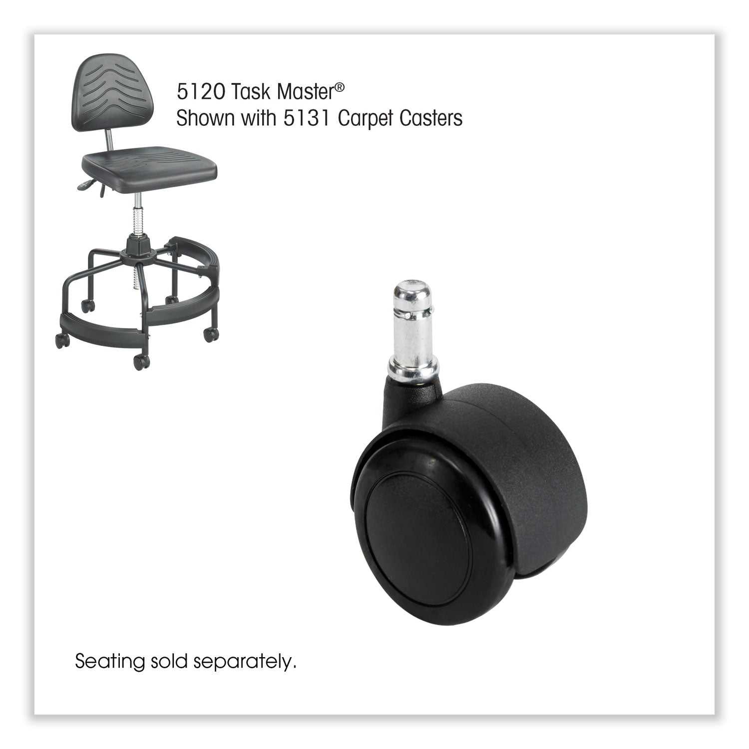 Safco® Task Master Carpet Casters, 2" Wheel, Black, 5/Set