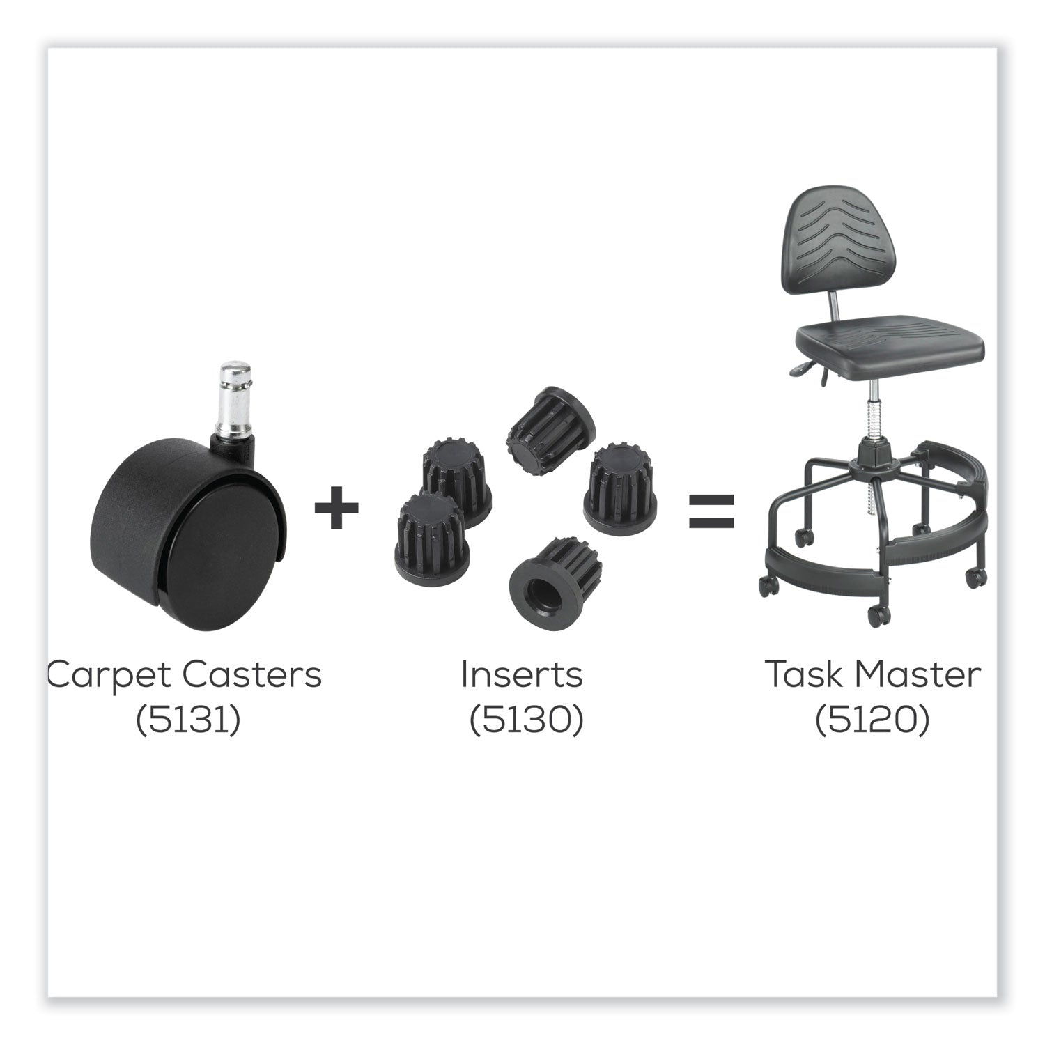 Safco® Task Master Carpet Casters, 2" Wheel, Black, 5/Set