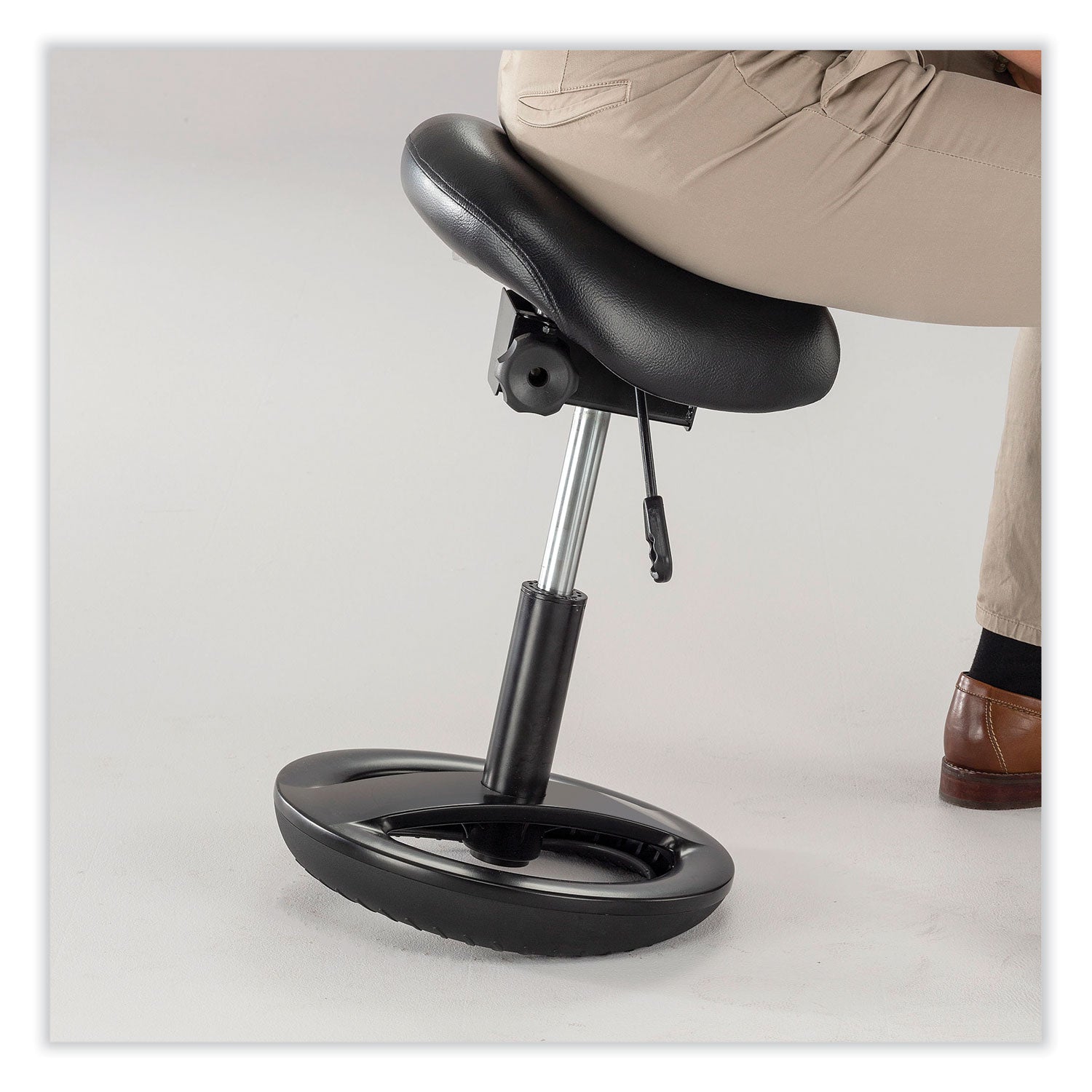 Safco® Twixt Sitting-Height Saddle Seat Stool, Backless, Supports Up to 300 lb, 19" to 24" Seat Height, Black Seat, Black Base