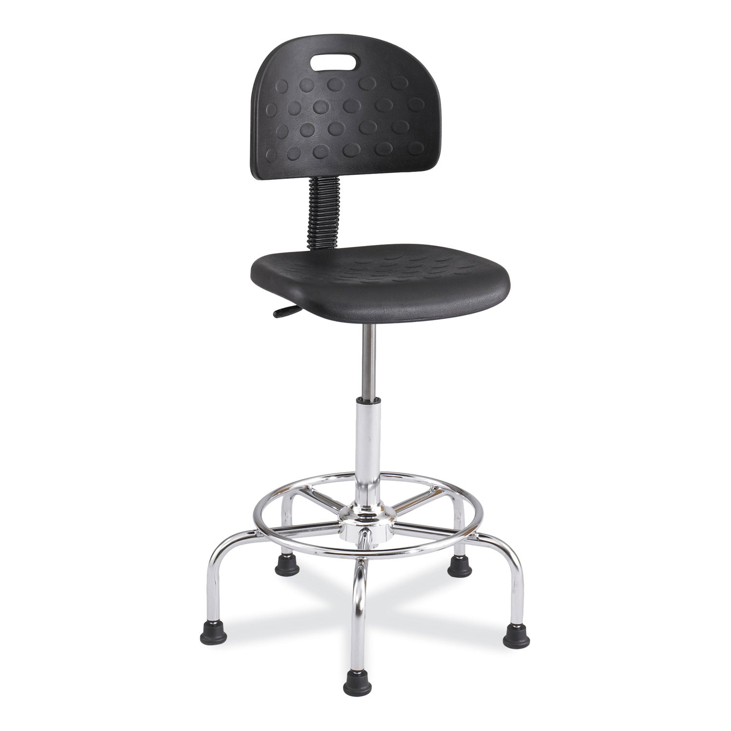 Workfit Economy Industrial Chair, Supports Up to 400 lb, 22" to 30" Seat Height,  Black Seat, Black Back, Silver Base