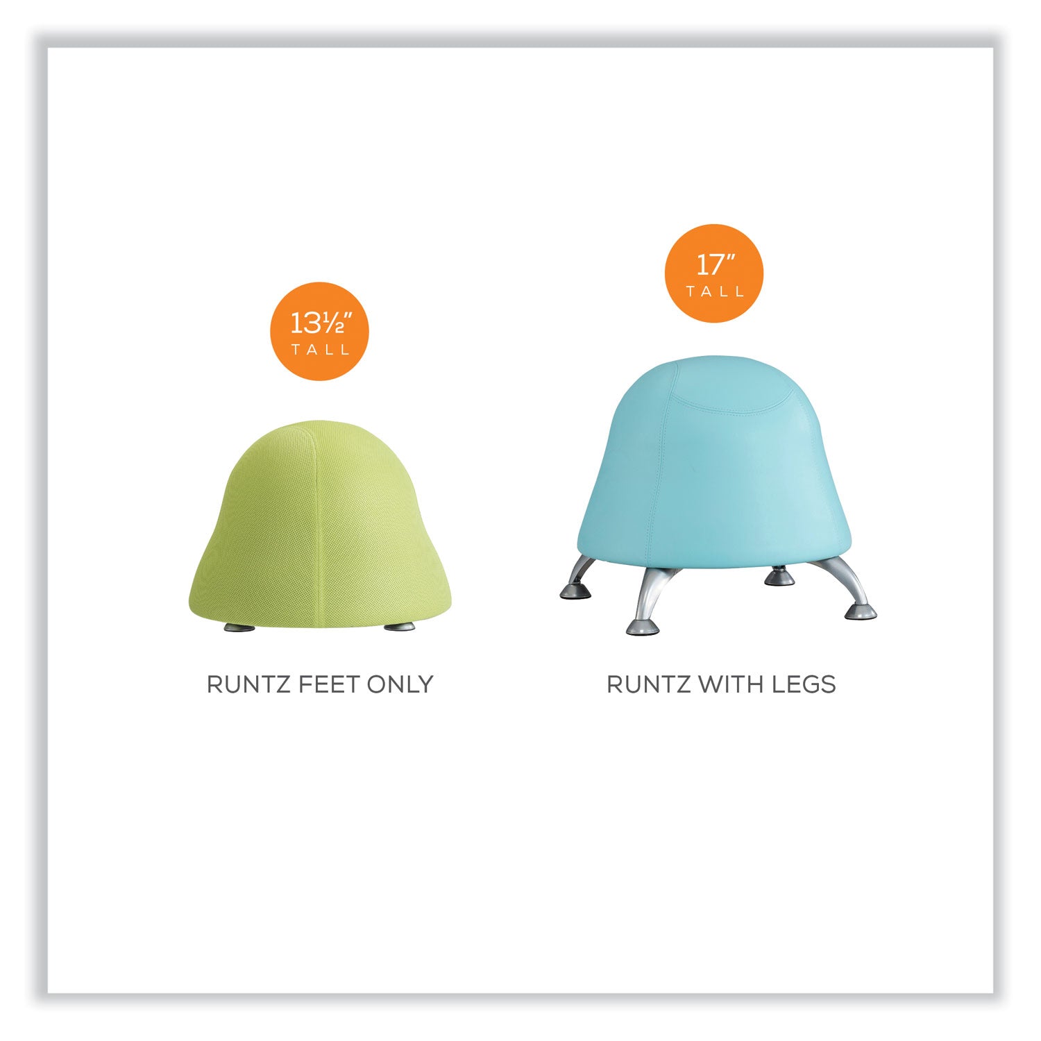 Safco® Runtz Ball Chair, Backless, Supports Up to 250 lb, Orange Fabric Seat, Silver Base