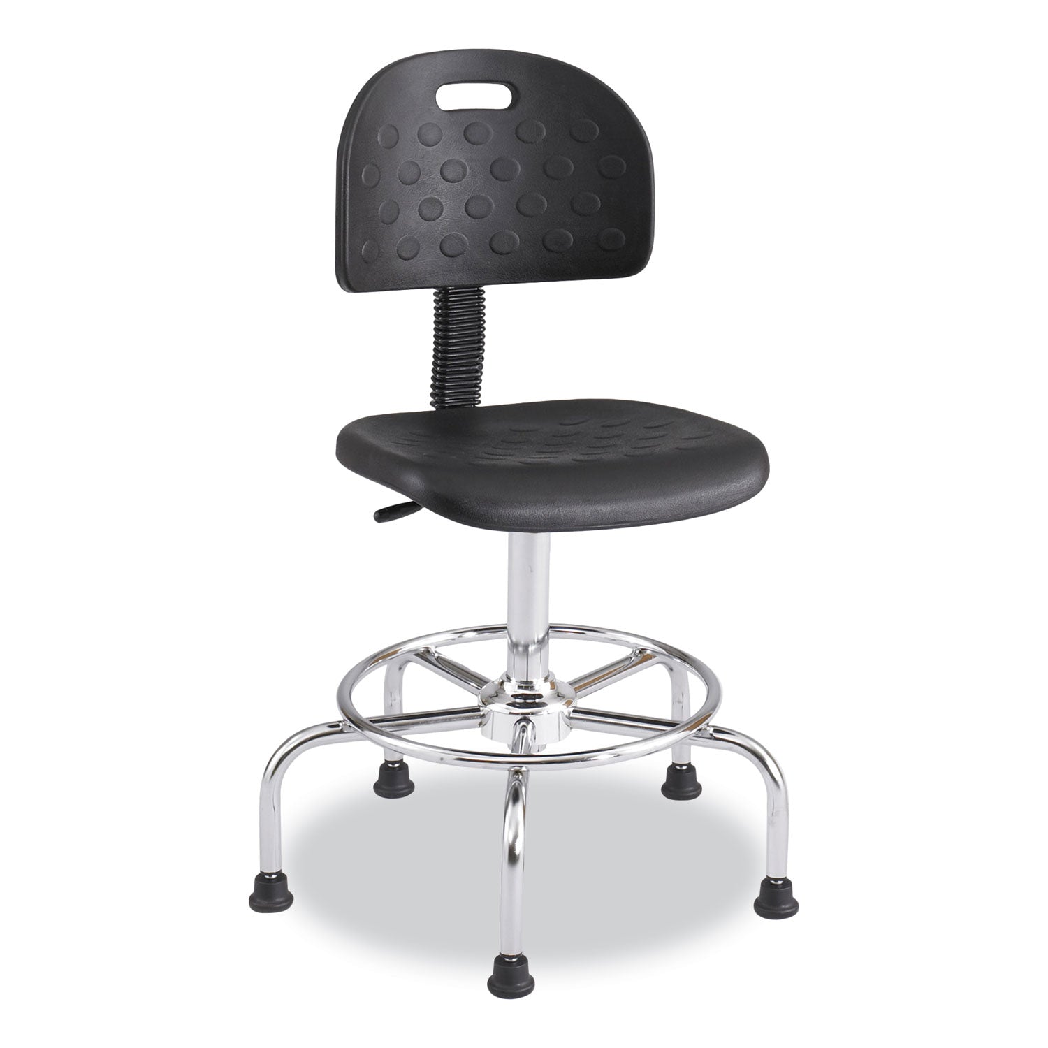 Safco® Workfit Economy Industrial Chair, Supports Up to 400 lb, 22" to 30" Seat Height, Black Seat, Black Back, Silver Base