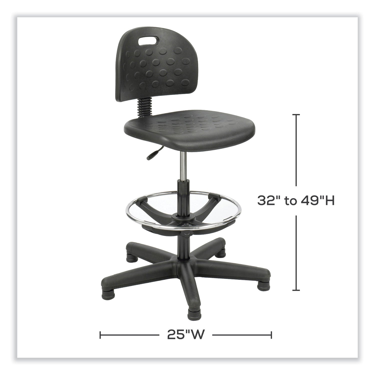 Safco® Soft Tough Economy Workbench Chair, Supports Up to 250 lb, 22" to 32" Seat Height, Black Seat, Black Back, Black Base