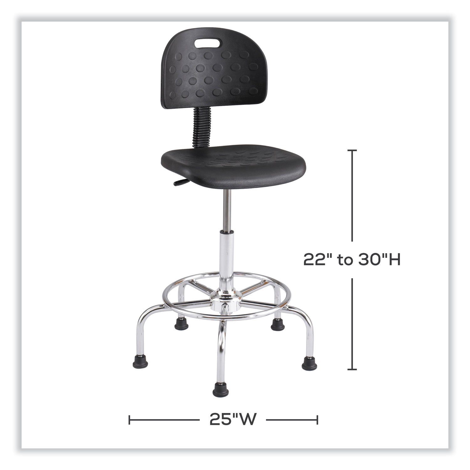 Safco® Workfit Economy Industrial Chair, Supports Up to 400 lb, 22" to 30" Seat Height, Black Seat, Black Back, Silver Base