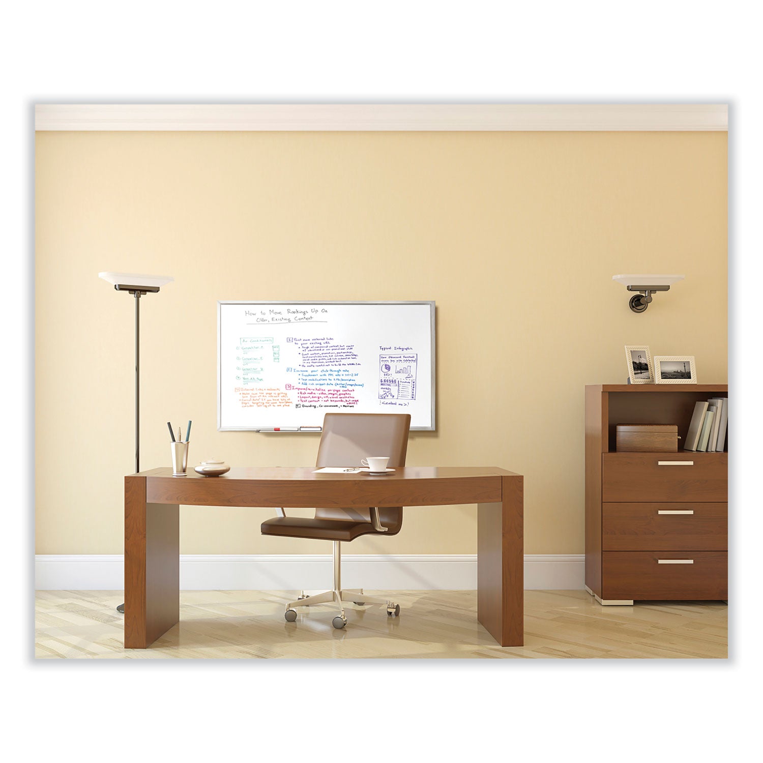 Ghent Non-Magnetic Whiteboard with Aluminum Frame, 72.63 x 48.47, White Surface, Satin Aluminum Frame