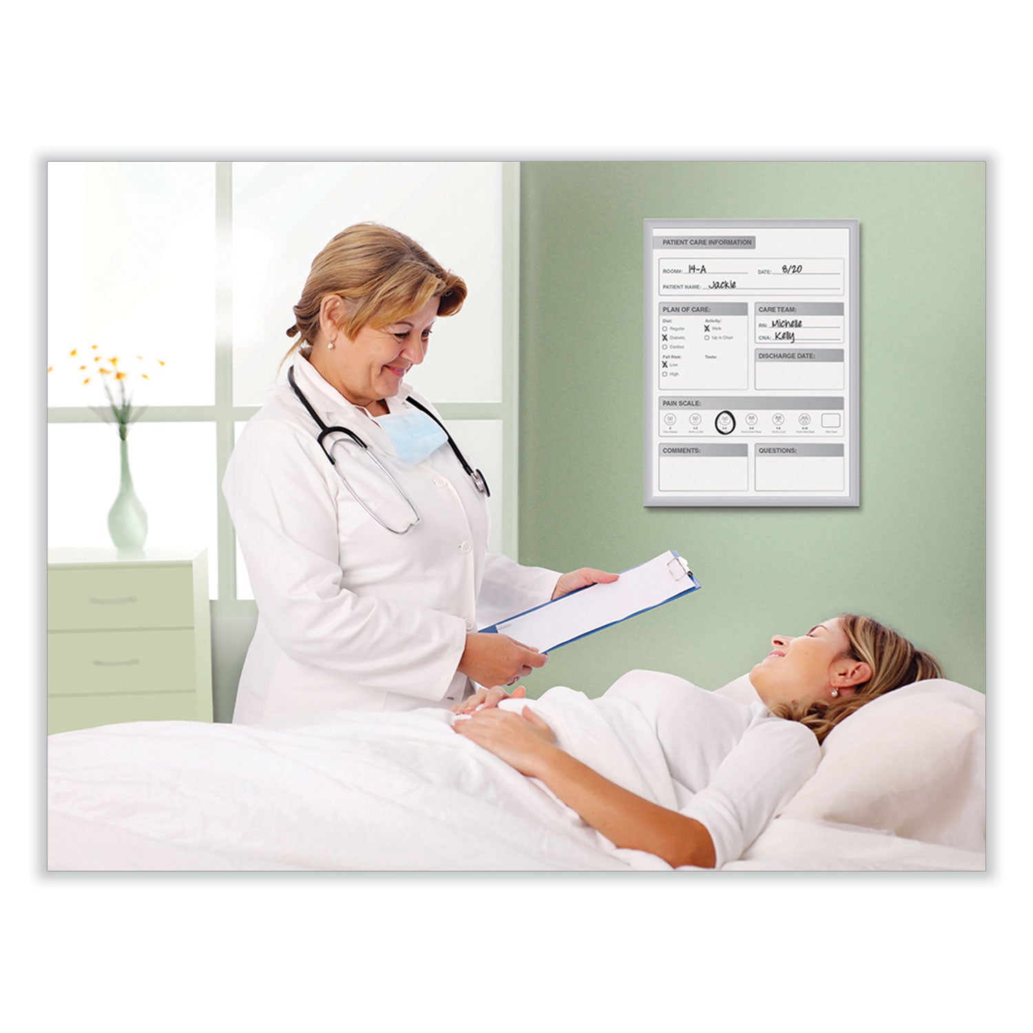 Ghent Patient Room Magnetic Whiteboard, 18.5 x 24.5, White/Gray Surface, Satin Aluminum Frame