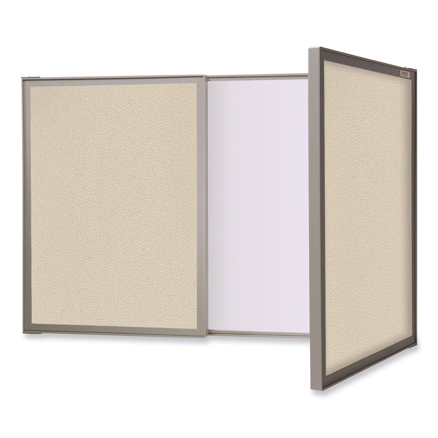 VisuALL PC Whiteboard Cabinet, Beige Fabric Bulletin Board Exterior Doors, 36 x 24, Aluminum Frame