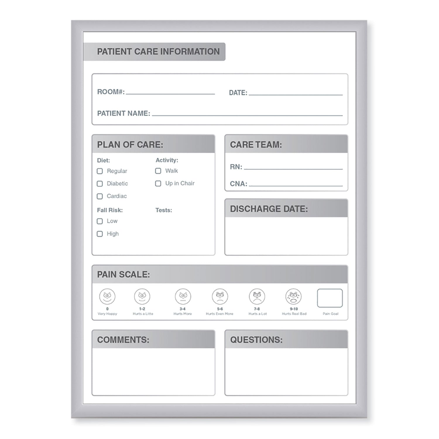 Patient Room Magnetic Whiteboard, 18.5 x 24.5, White/Gray Surface, Satin Aluminum Frame