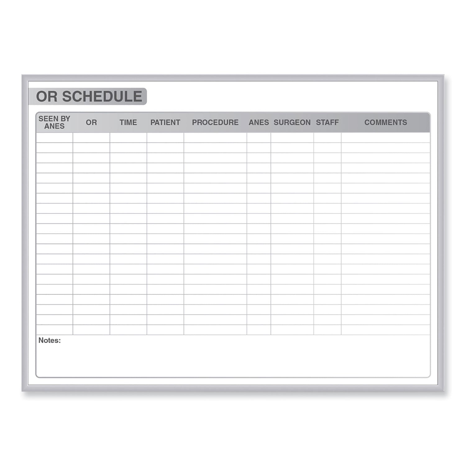 OR Schedule Magnetic Whiteboard, 72.5 x 48.5, White/Gray Surface, Satin Aluminum Frame