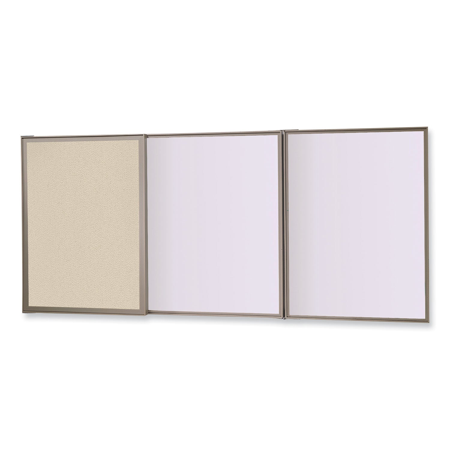 Ghent VisuALL PC Whiteboard Cabinet, Beige Fabric Bulletin Board Exterior Doors, 36 x 24, Aluminum Frame