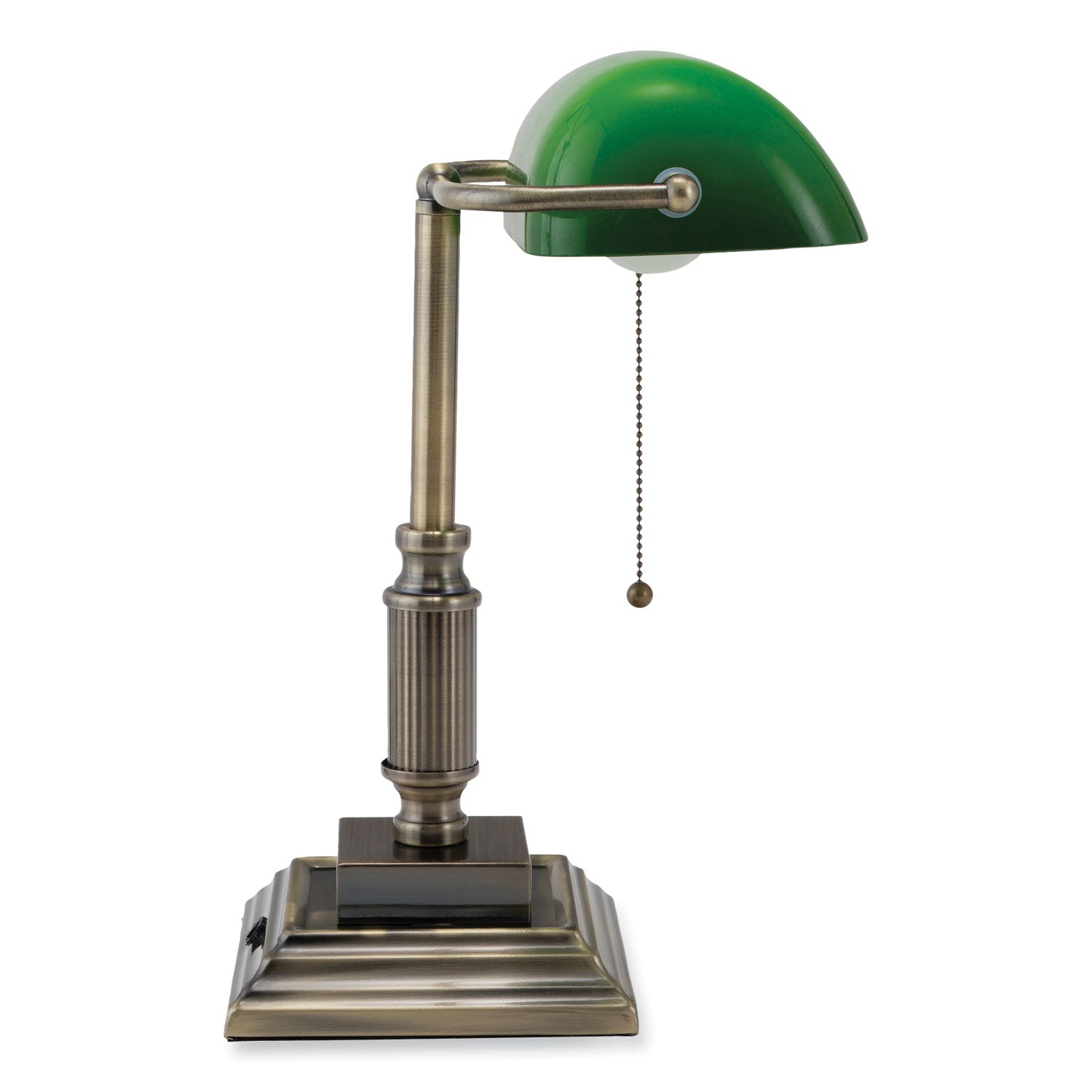 V-Light LED Bankers Lamp with Green Shade, Candlestick Neck, 14.75" High, Antique Bronze