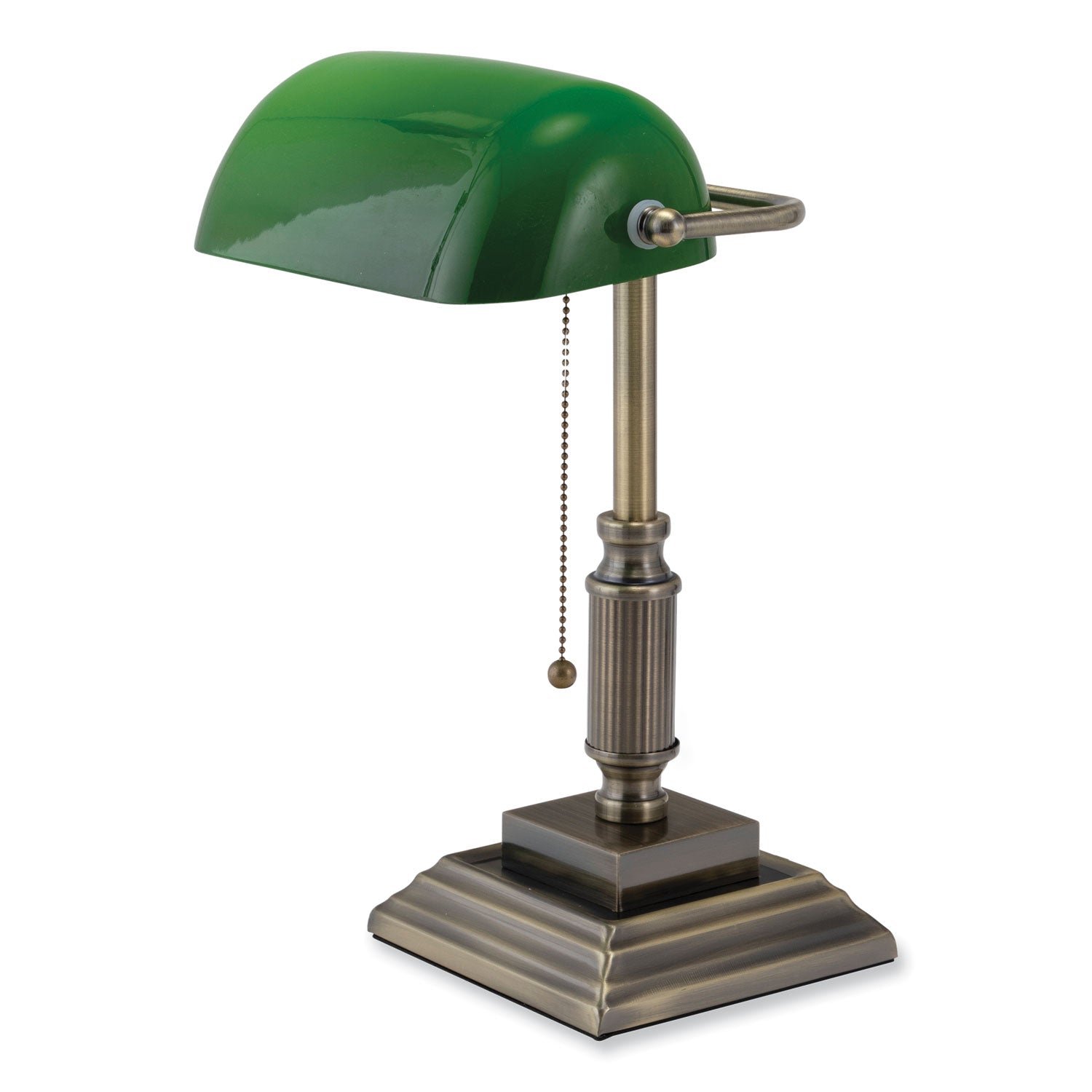 V-Light LED Bankers Lamp with Green Shade, Candlestick Neck, 14.75" High, Antique Bronze