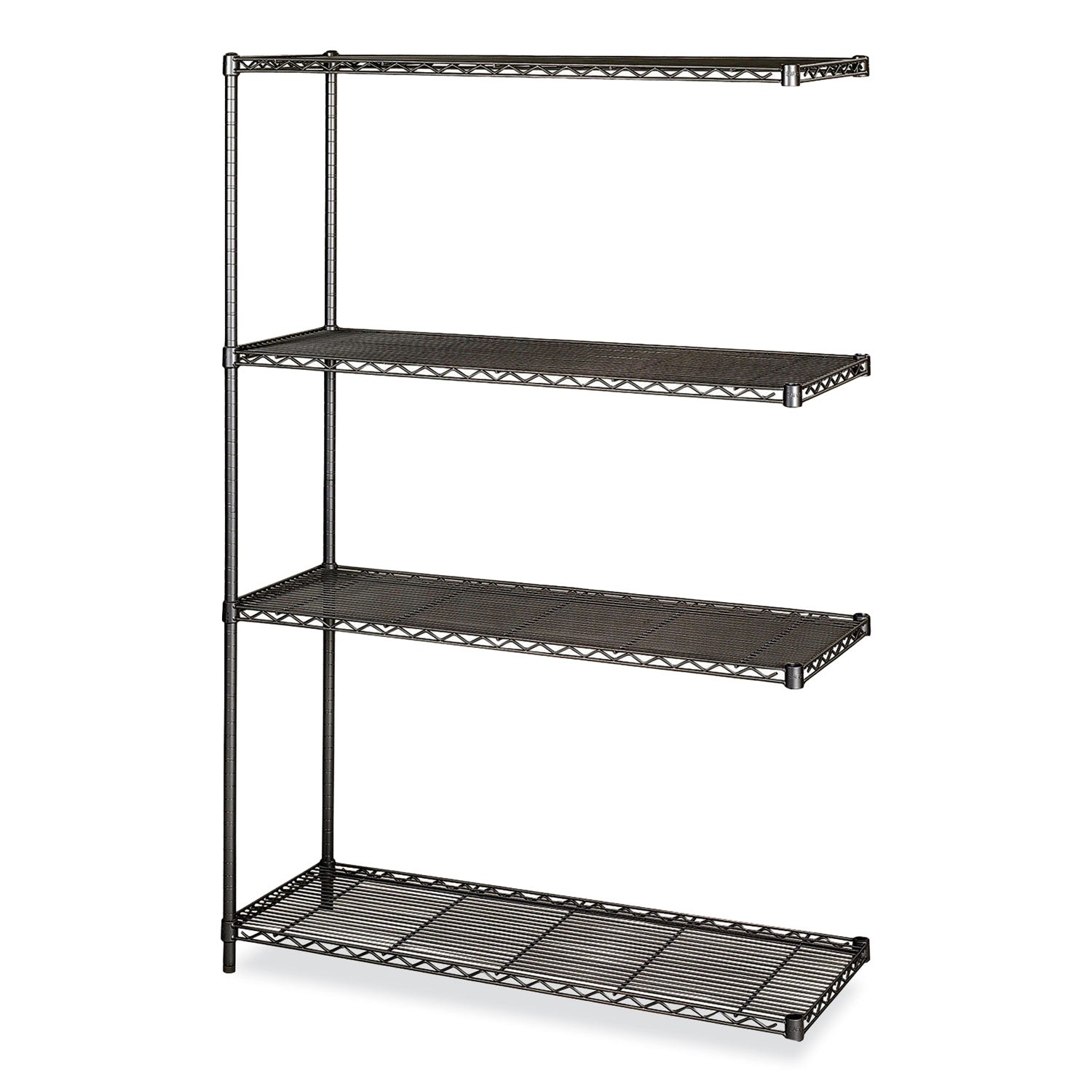 Industrial Add-On Unit, Four-Shelf, 48w x 18d x 72h, Steel, Black