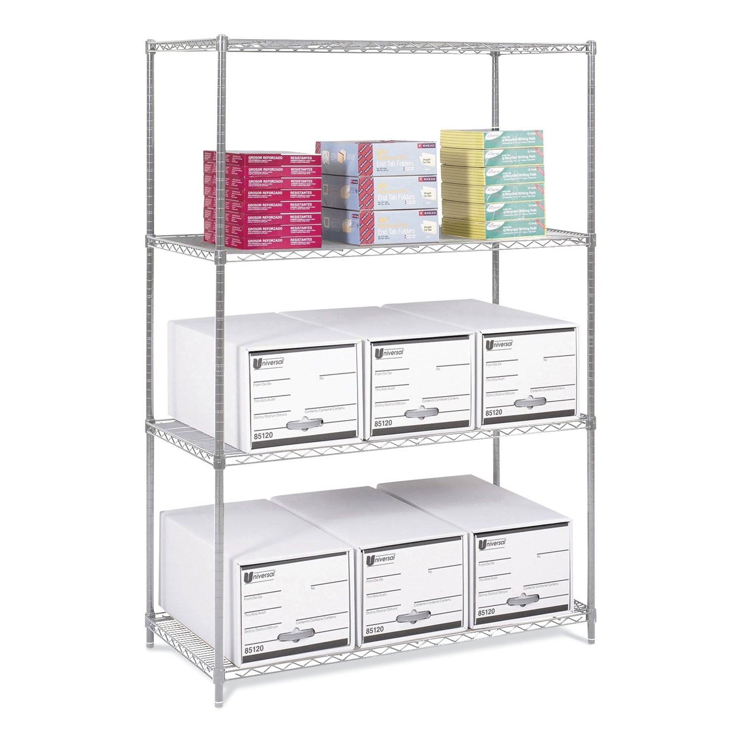 Safco® Industrial Wire Shelving, Four-Shelf, 48w x 24d x 72h, Metallic Gray