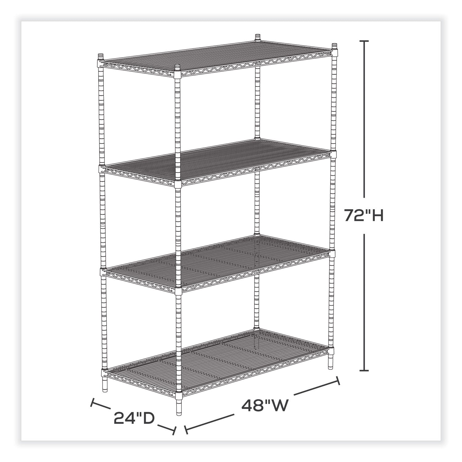 Safco® Industrial Wire Shelving, Four-Shelf, 48w x 24d x 72h, Black