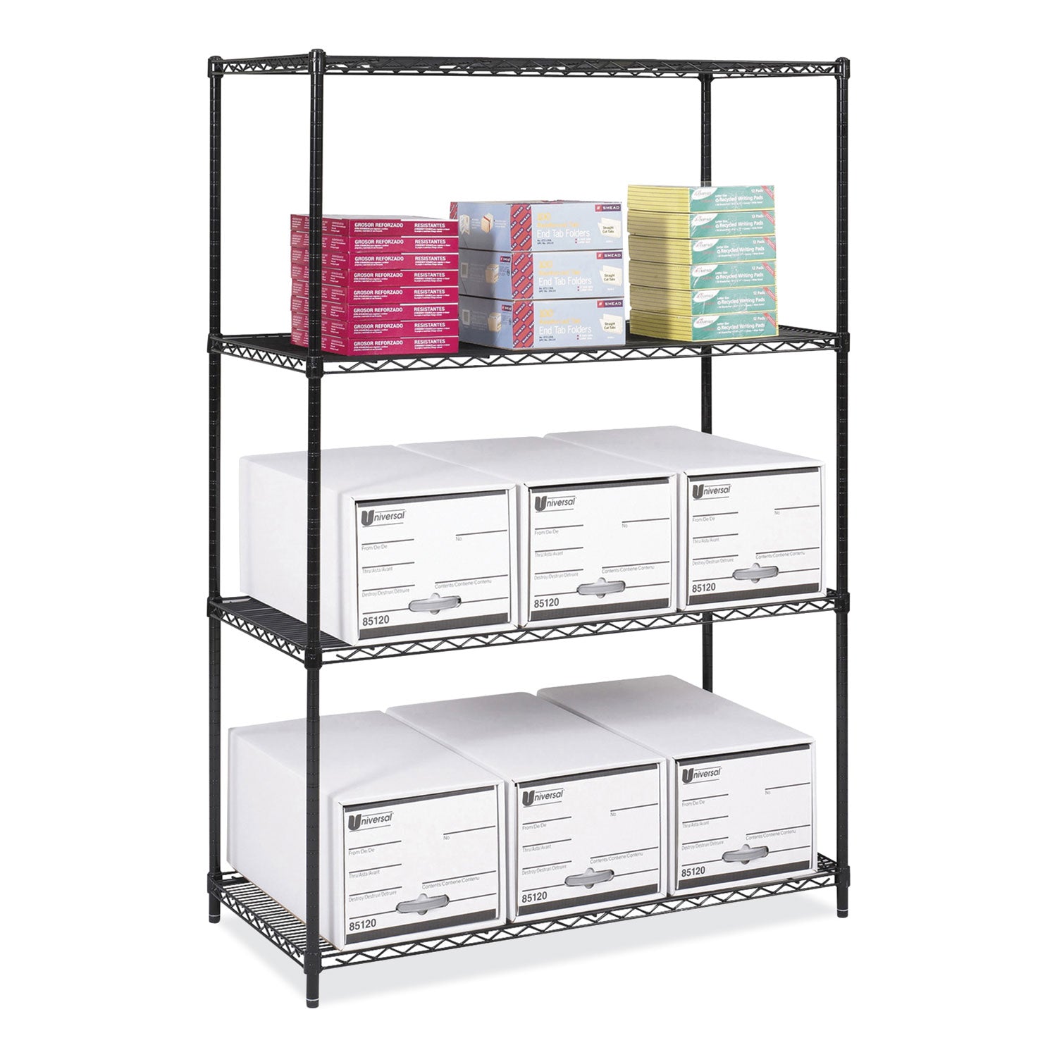 Safco® Industrial Wire Shelving, Four-Shelf, 48w x 24d x 72h, Black