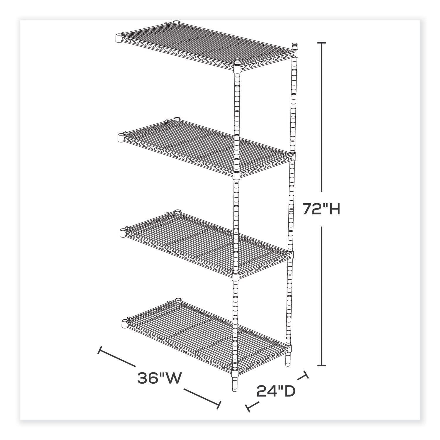 Safco® Industrial Add-On Unit, Four-Shelf, 36w x 24d x 72h, Steel, Black