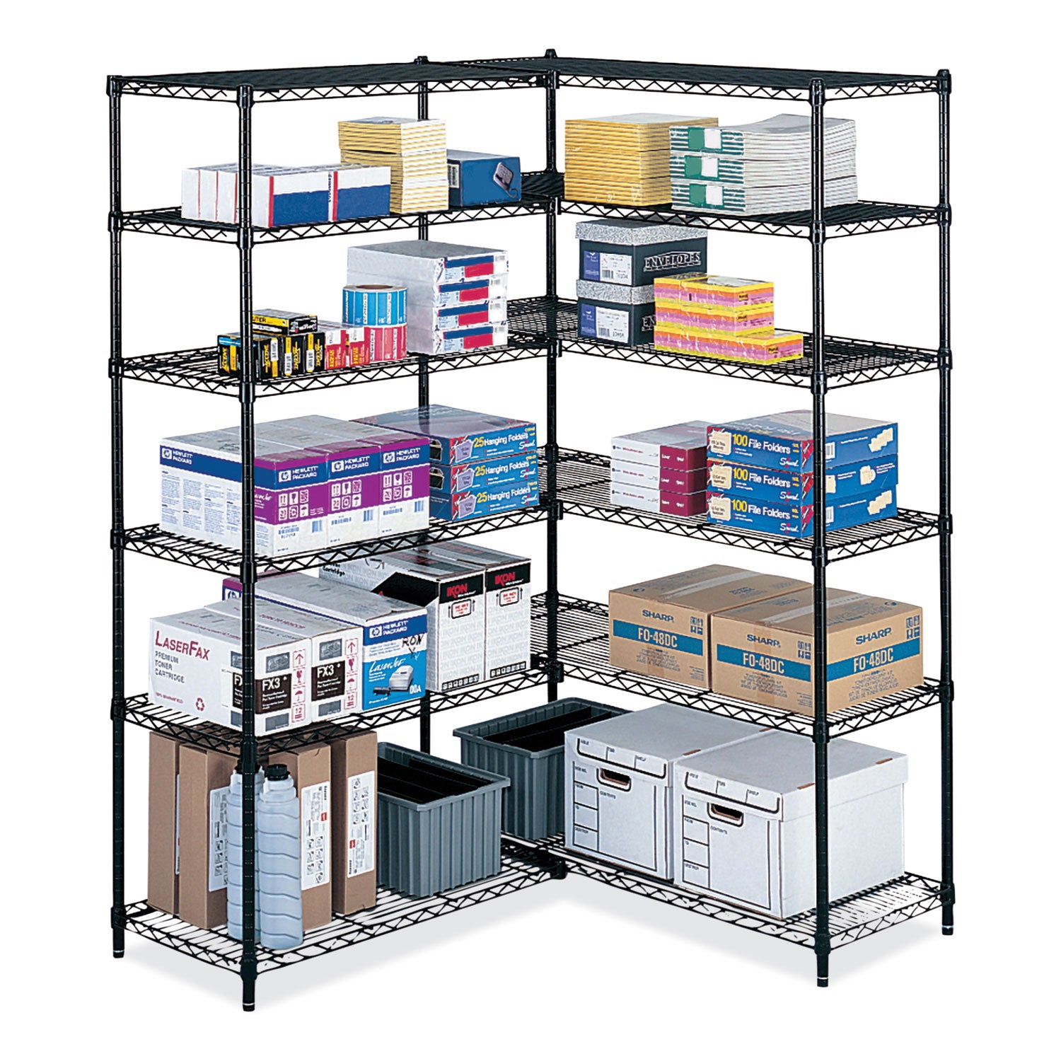 Safco® Industrial Add-On Unit, Four-Shelf, 36w x 24d x 72h, Steel, Black