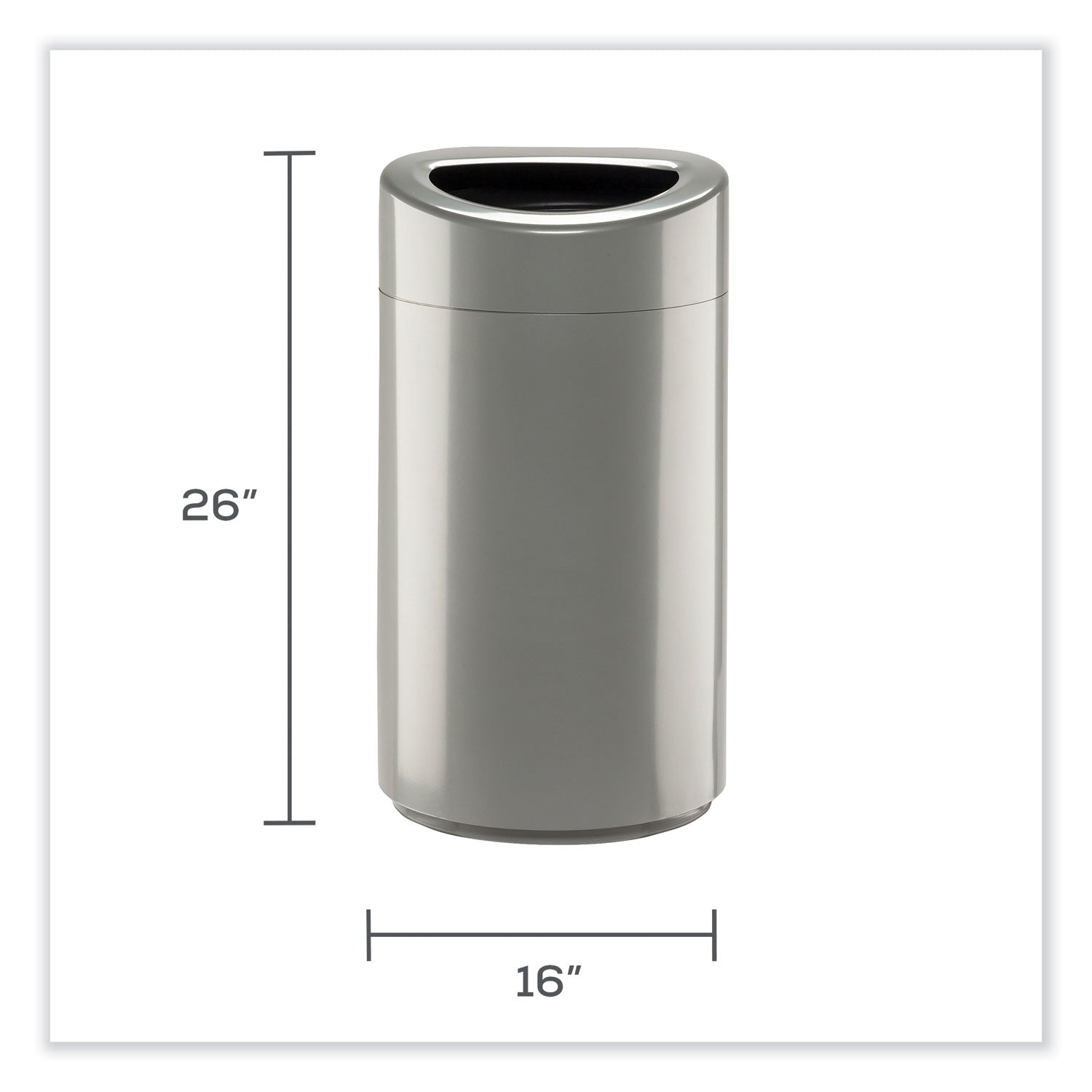 Safco® Open Top Oval Waste Receptacle, 14 gal, Steel, Silver