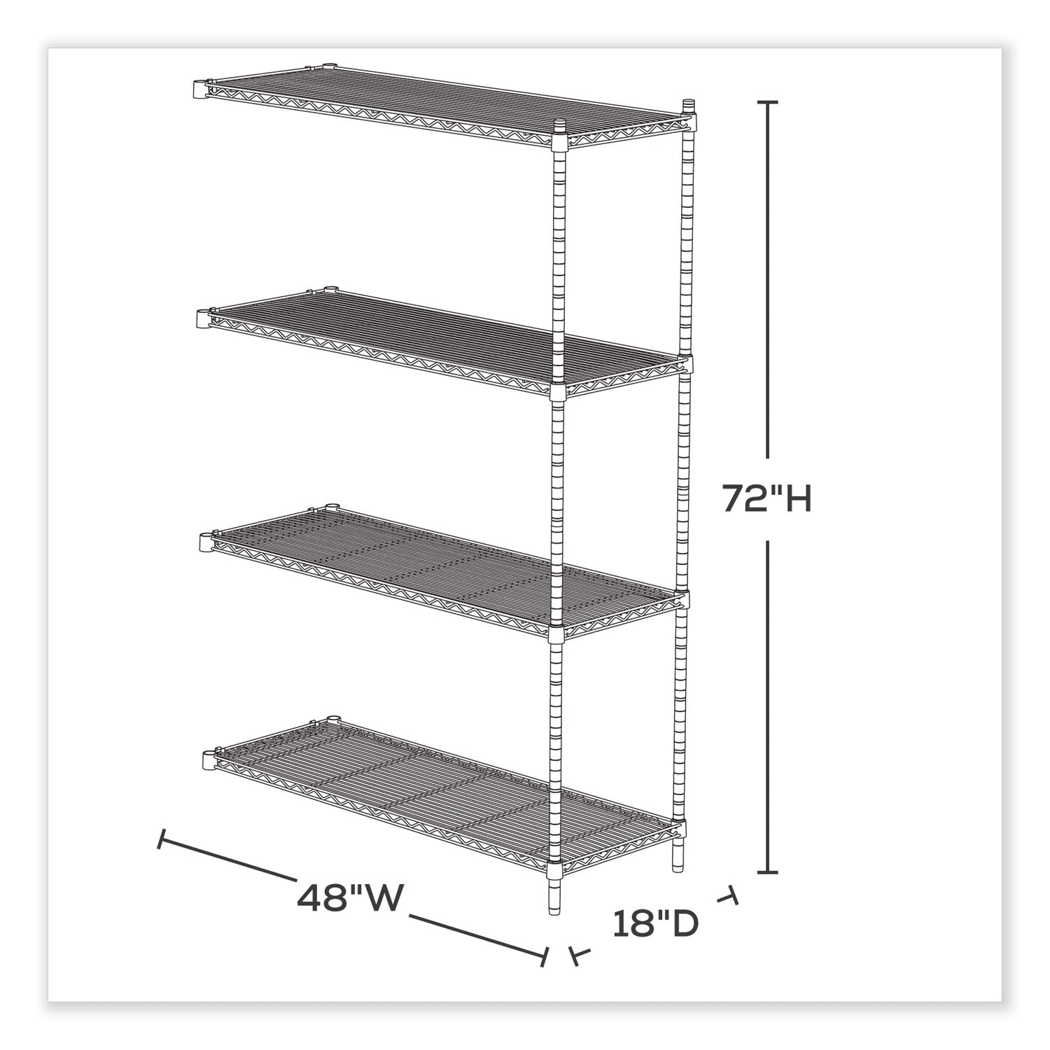 Safco® Industrial Add-On Unit, Four-Shelf, 48w x 18d x 72h, Steel, Black