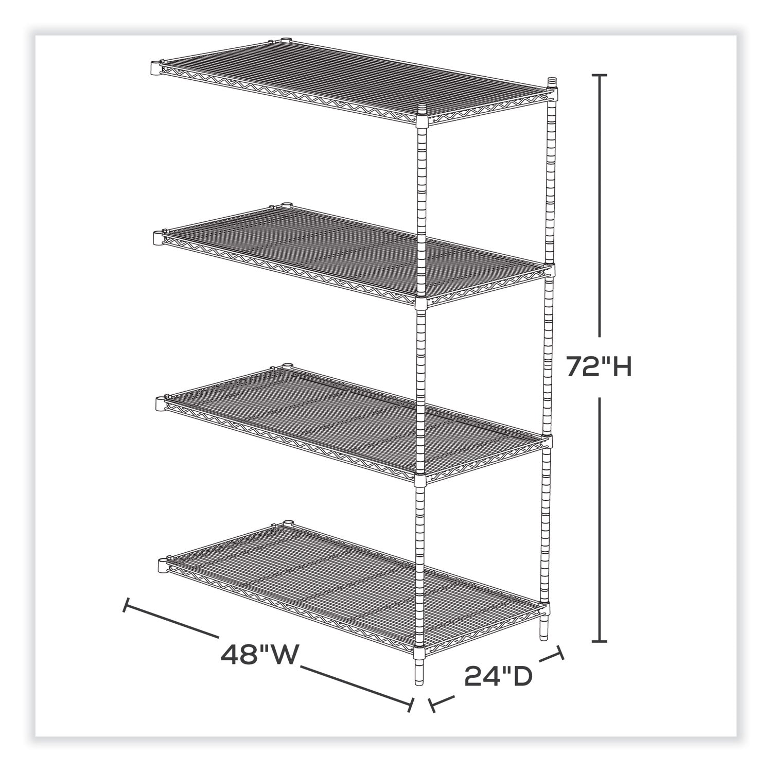 Safco® Industrial Add-On Unit, Four-Shelf, 48w x 24d x 72h, Steel, Metallic Gray