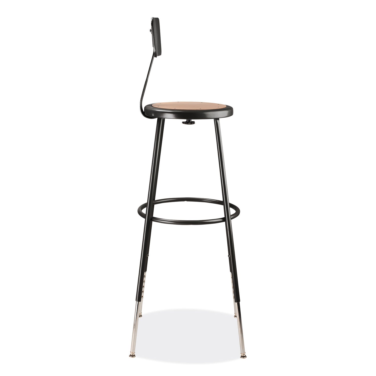 6200 Series 32"-39" Height Adjustable Heavy Duty Stool With Backrest, Supports Up to 500 lb, Brown Seat, Black Base NPS® Flipcost