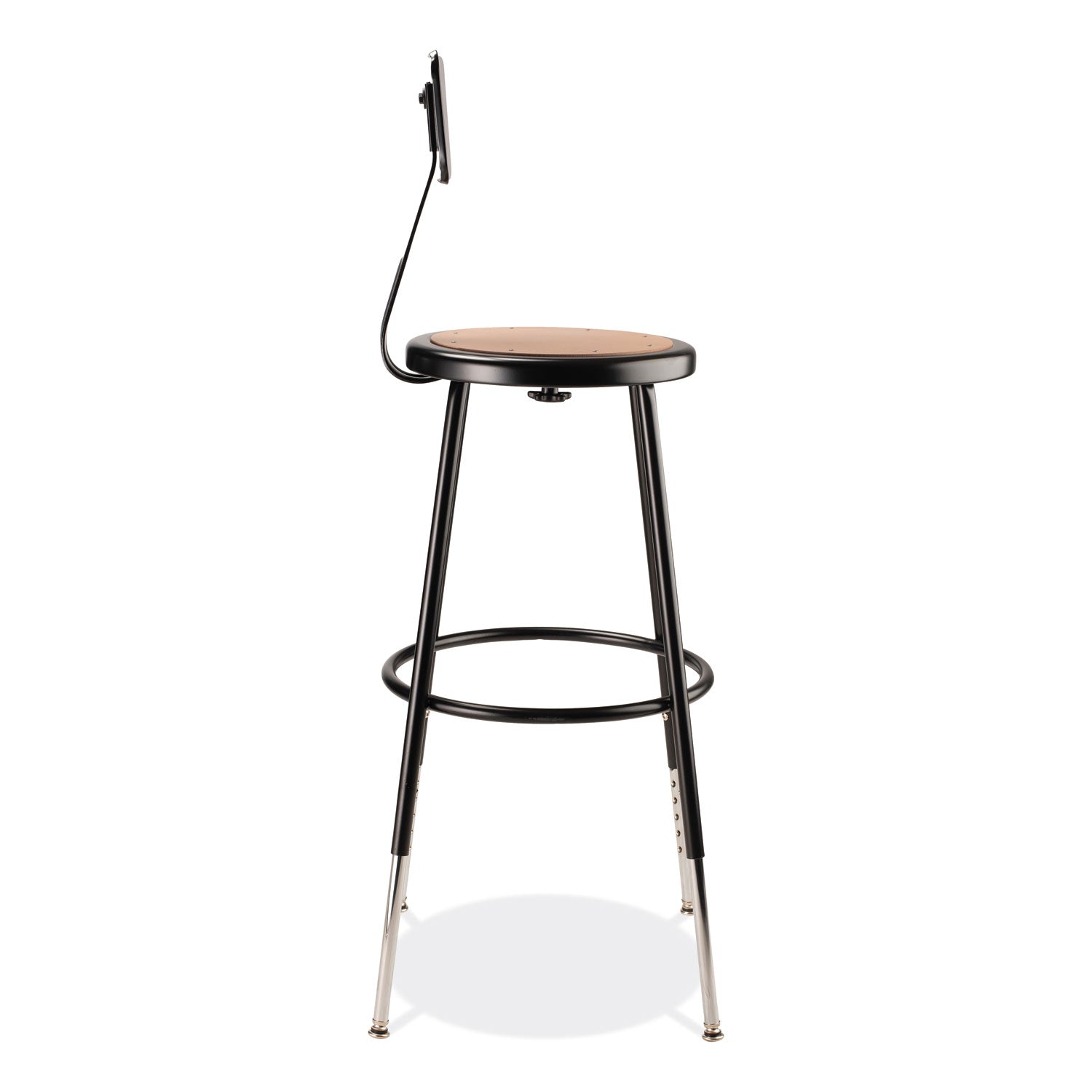 NPS® 6200 Series 25" to 33" Height Adjustable Heavy Duty Stool with Backrest, Supports Up to 500 lb, Brown Seat, Black Base