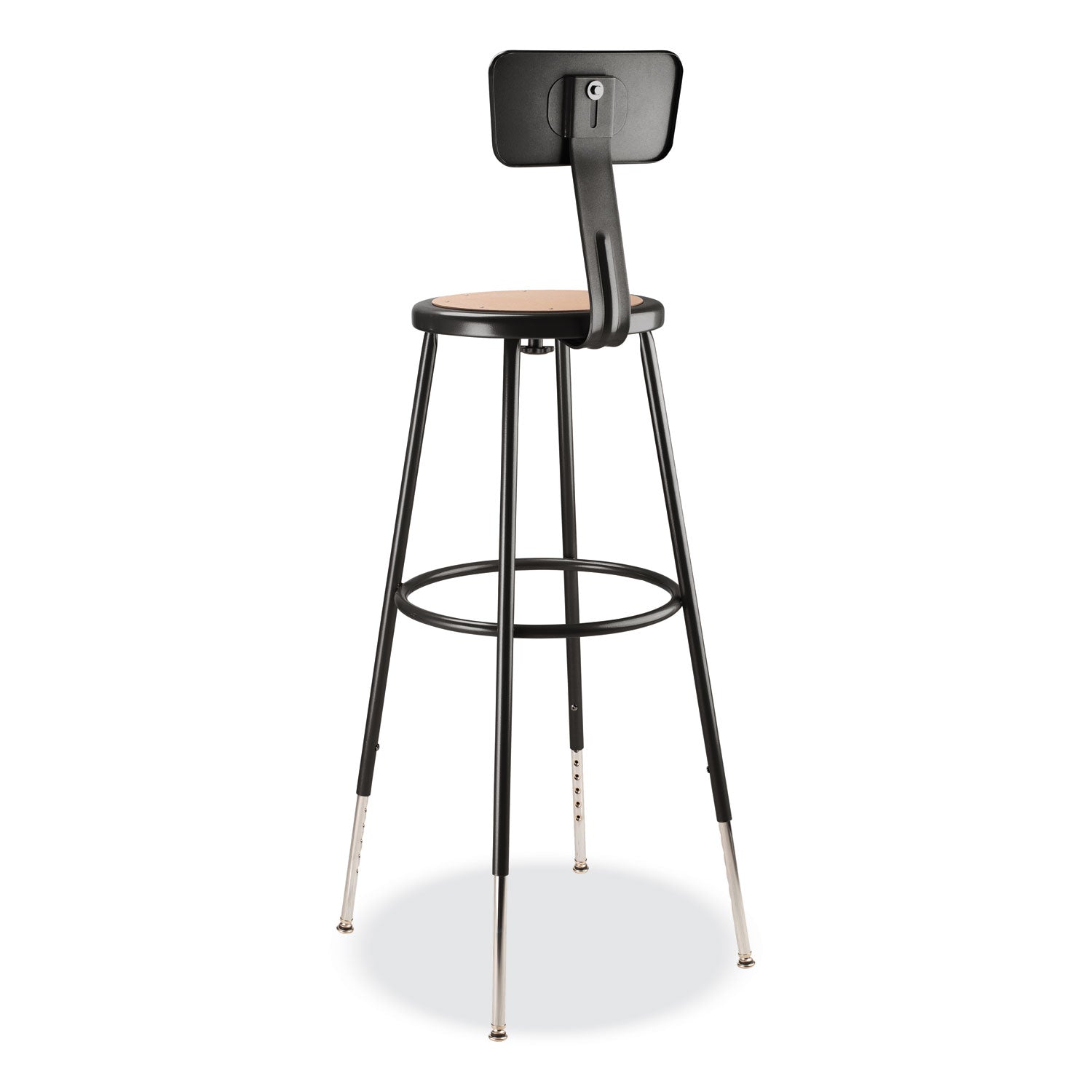 6200 Series 32"-39" Height Adjustable Heavy Duty Stool With Backrest, Supports Up to 500 lb, Brown Seat, Black Base NPS® Flipcost