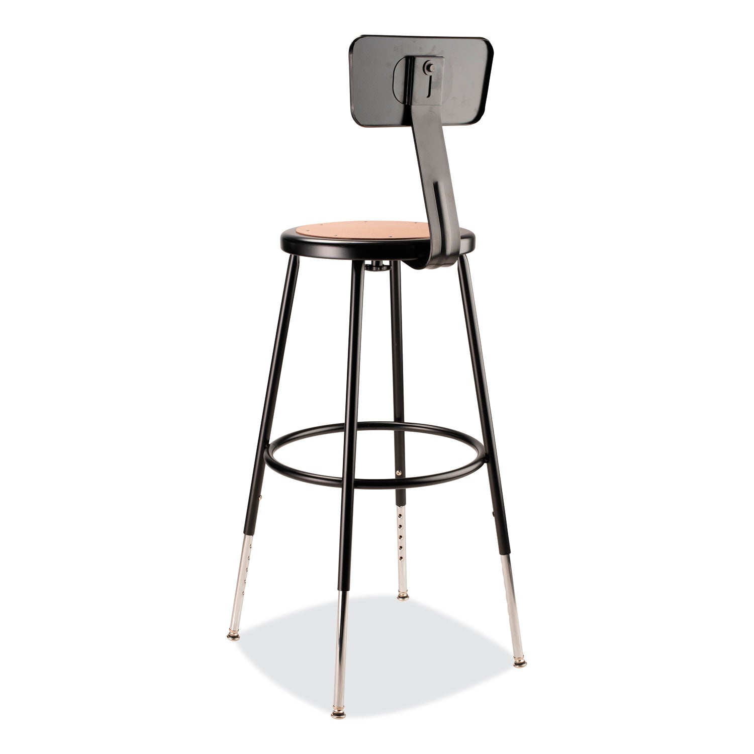 NPS® 6200 Series 25" to 33" Height Adjustable Heavy Duty Stool with Backrest, Supports Up to 500 lb, Brown Seat, Black Base