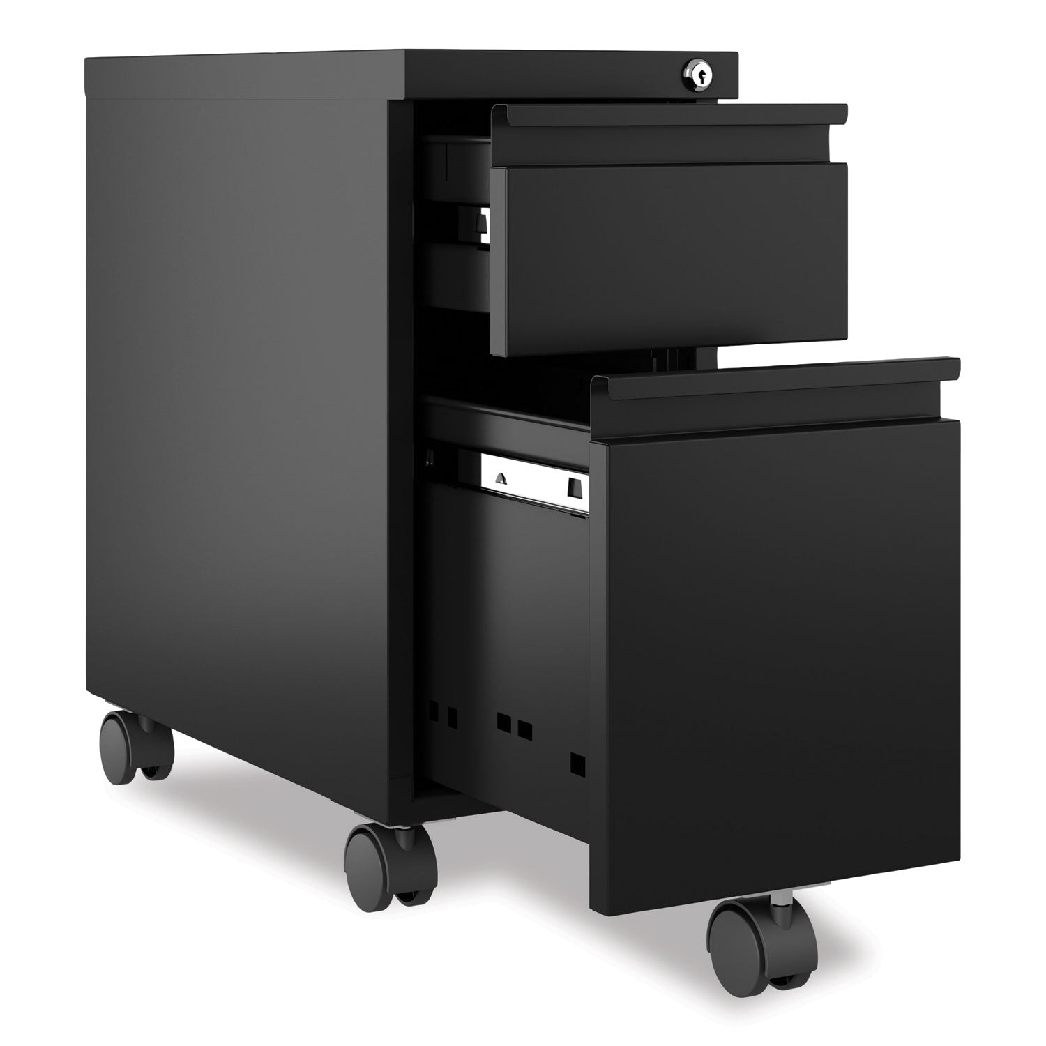 Hirsh Industries® Zip Mobile Pedestal File, 2-Drawer: Box/File, Legal/Letter, Black, 10 x 19.88 x 21.75