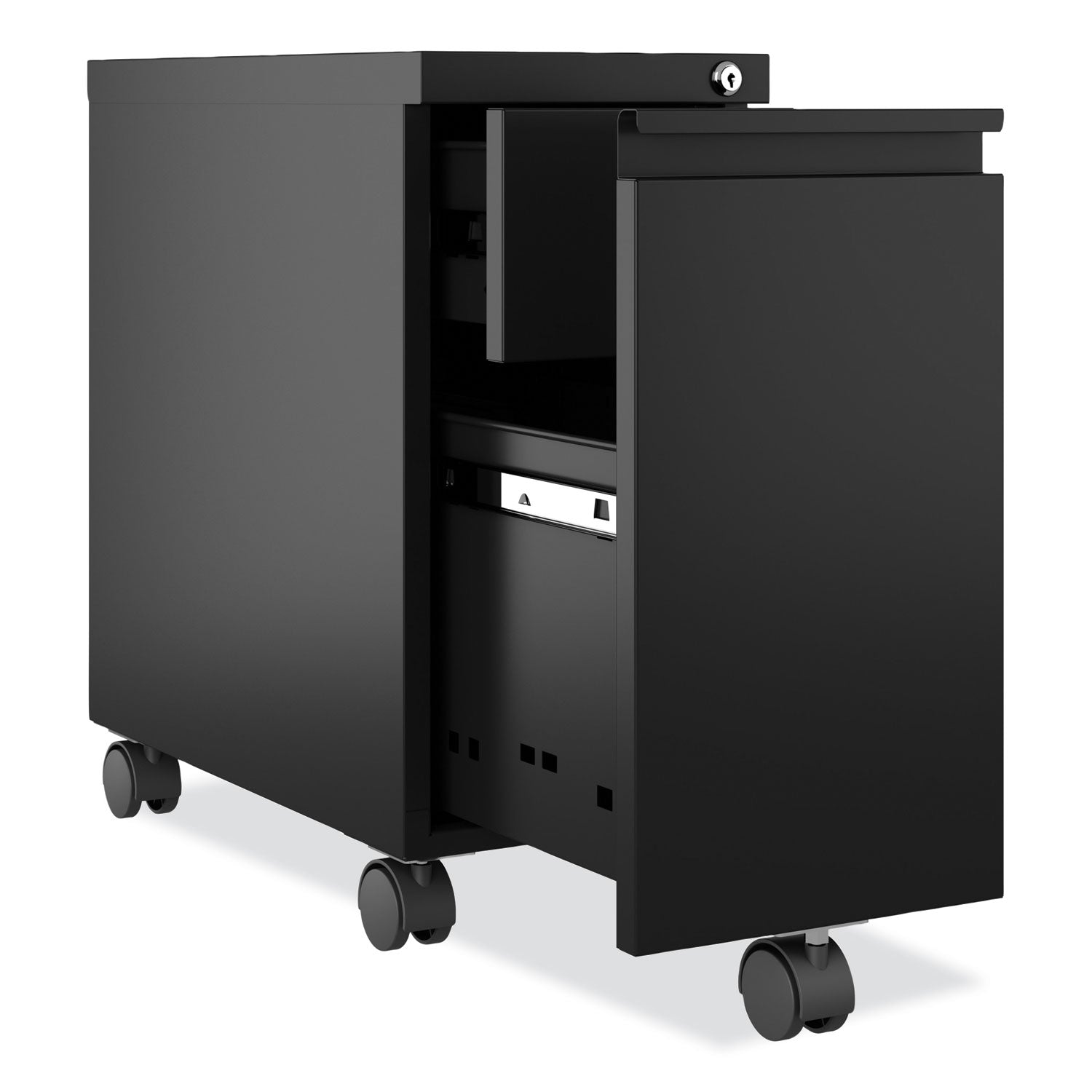 Hirsh Industries® Zip Mobile Pedestal File, 1-Drawer: File, Legal/Letter, Black, 10 x 19.88 x 21.75