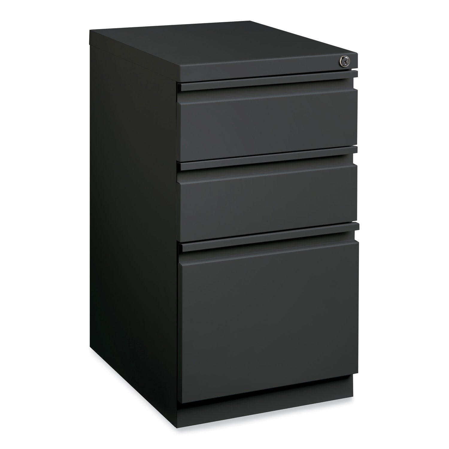 Full-Width Pull 20 Deep Mobile Pedestal File, 3-Drawer: Box/Box/File, Letter, Charcoal, 15 x 19.88 x 27.75