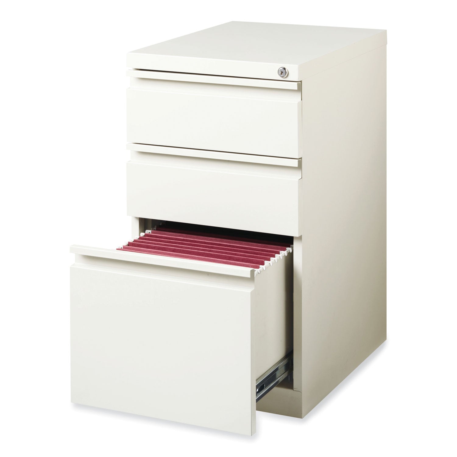 Hirsh Industries® Full-Width Pull 20 Deep Mobile Pedestal File, 3-Drawer: Box/Box/File, Letter, White, 15 x 19.88 x 27.75