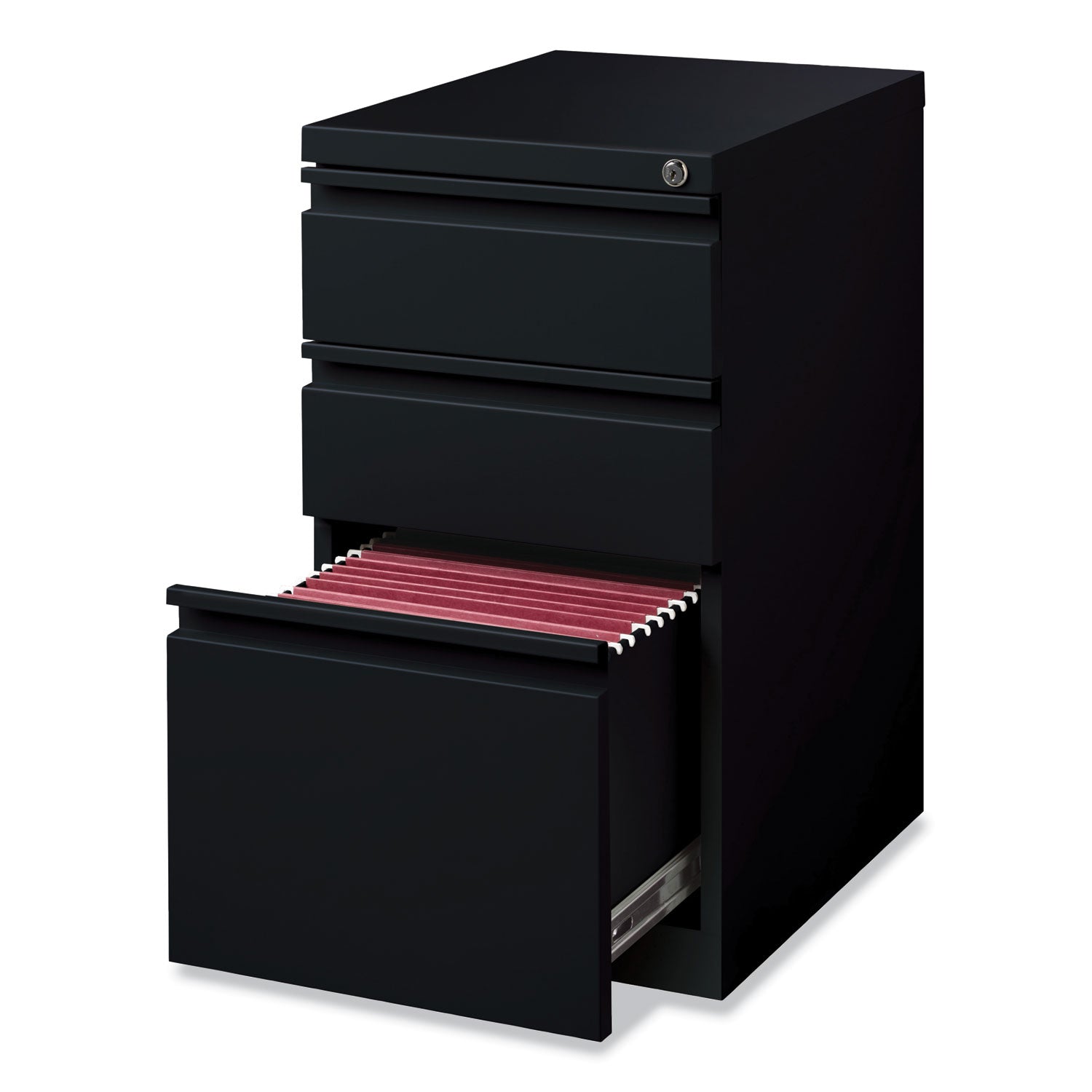 Hirsh Industries® Full-Width Pull 20 Deep Mobile Pedestal File, 3-Drawer: Box/Box/File, Letter, Black, 15 x 19.88 x 27.75