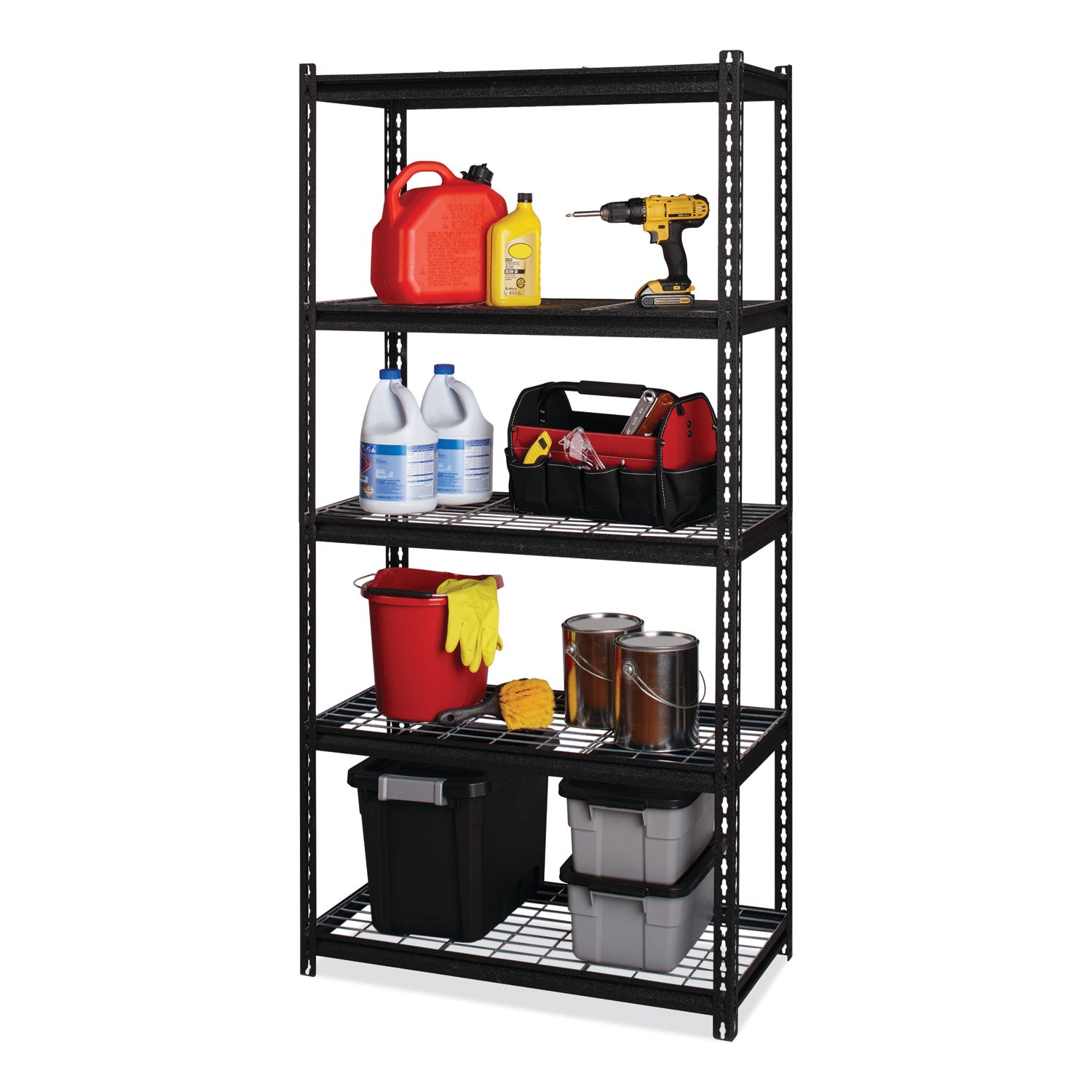 Hirsh Industries® Iron Horse 2300 Wire Deck Shelving, Five-Shelf, 36w x 18d x 72h, Black