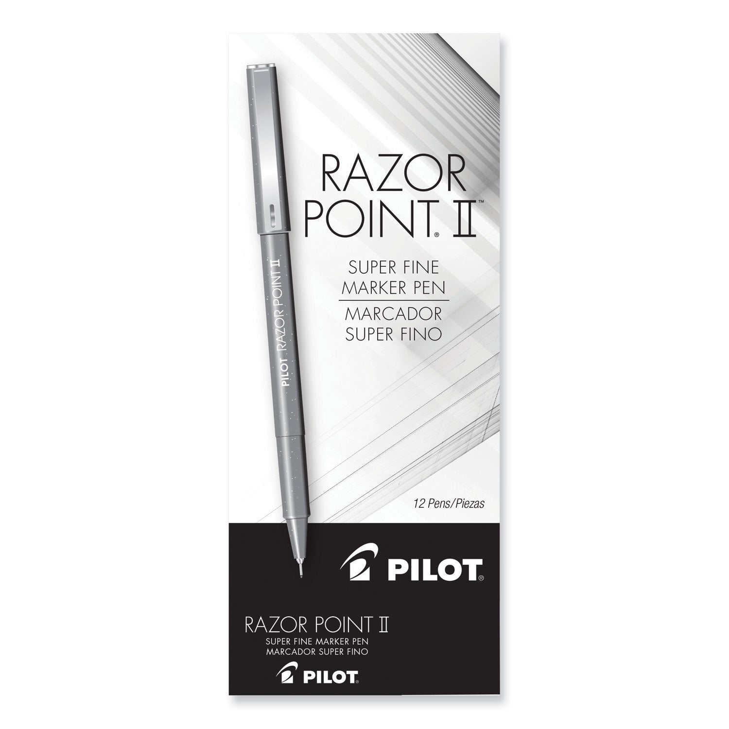 Pilot® Razor Point Fine Line Porous Point Pen, Stick, Extra-Fine 0.3 mm, Black Ink, Black Barrel, Dozen