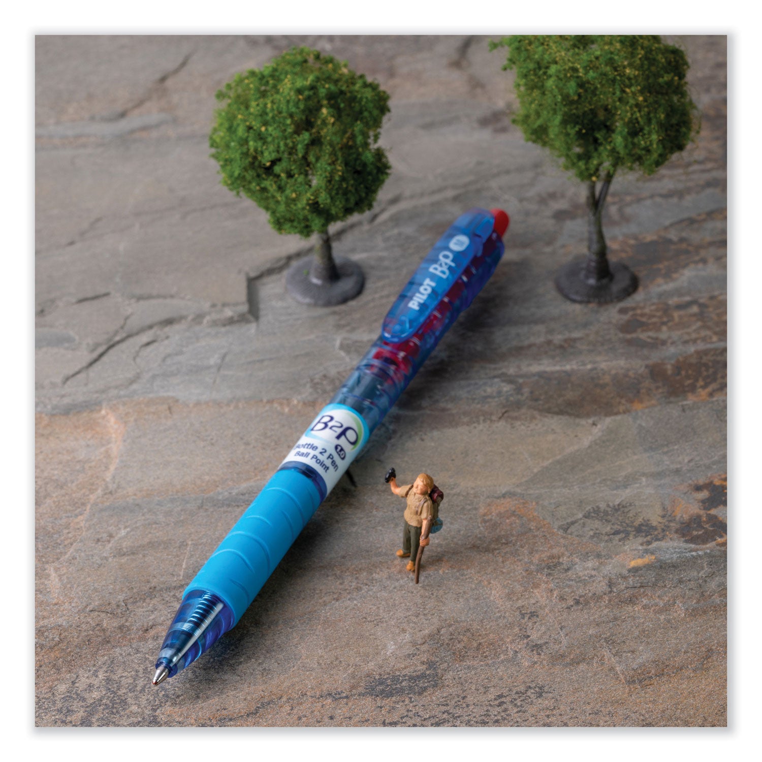 Pilot® B2P Bottle-2-Pen Recycled Ballpoint Pen, Retractable, Medium 1 mm, Red Ink, Translucent Blue Barrel, Dozen