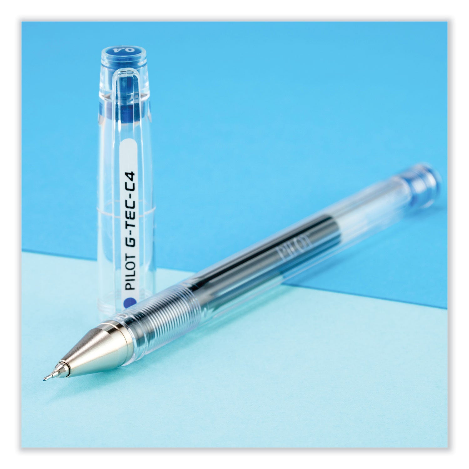 Pilot® G-TEC-C Ultra Gel Pen, Stick, Extra-Fine 0.4 mm, Blue Ink, Clear/Blue Barrel, Dozen