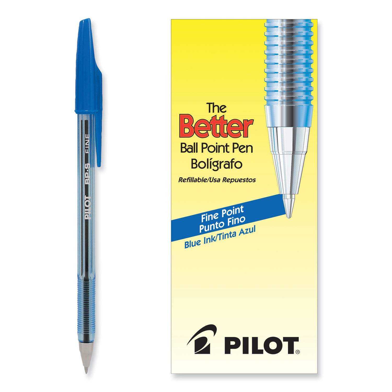 Pilot® Better Ballpoint Pen, Stick, Fine 0.7 mm, Blue Ink, Translucent Blue Barrel, Dozen