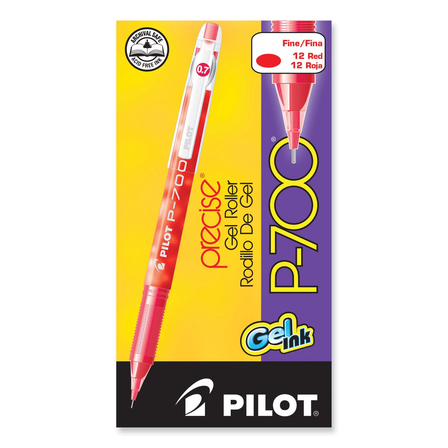 Pilot® Precise P-700 Gel Pen, Stick, Fine 0.7 mm, Red Ink, Red Barrel, Dozen