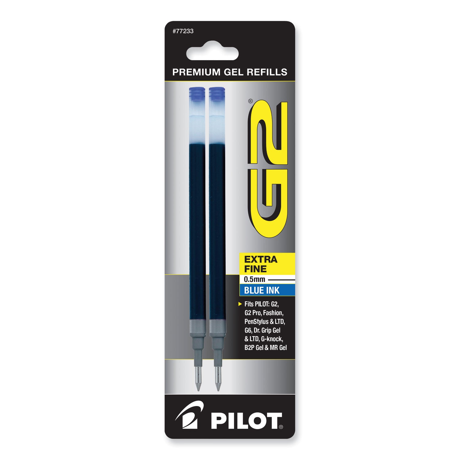 Pilot® Refill for Pilot B2P, Dr Grip, G2, G6, MR Metropolitan, Precise BeGreen and Q7 Gel Pens, Extra-Fine Tip, Blue Ink, 2/Pack