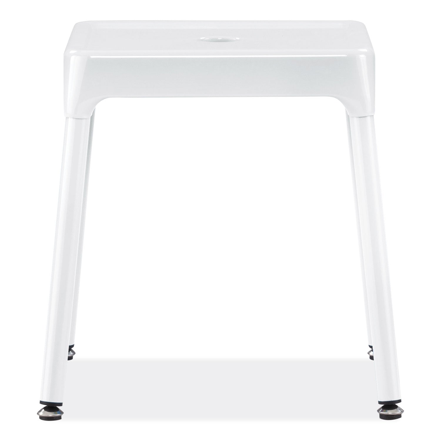 Steel Guest Stool, Backless, Supports Up to 275 lb, 15" to 15.5" Seat Height, White Seat, White Base