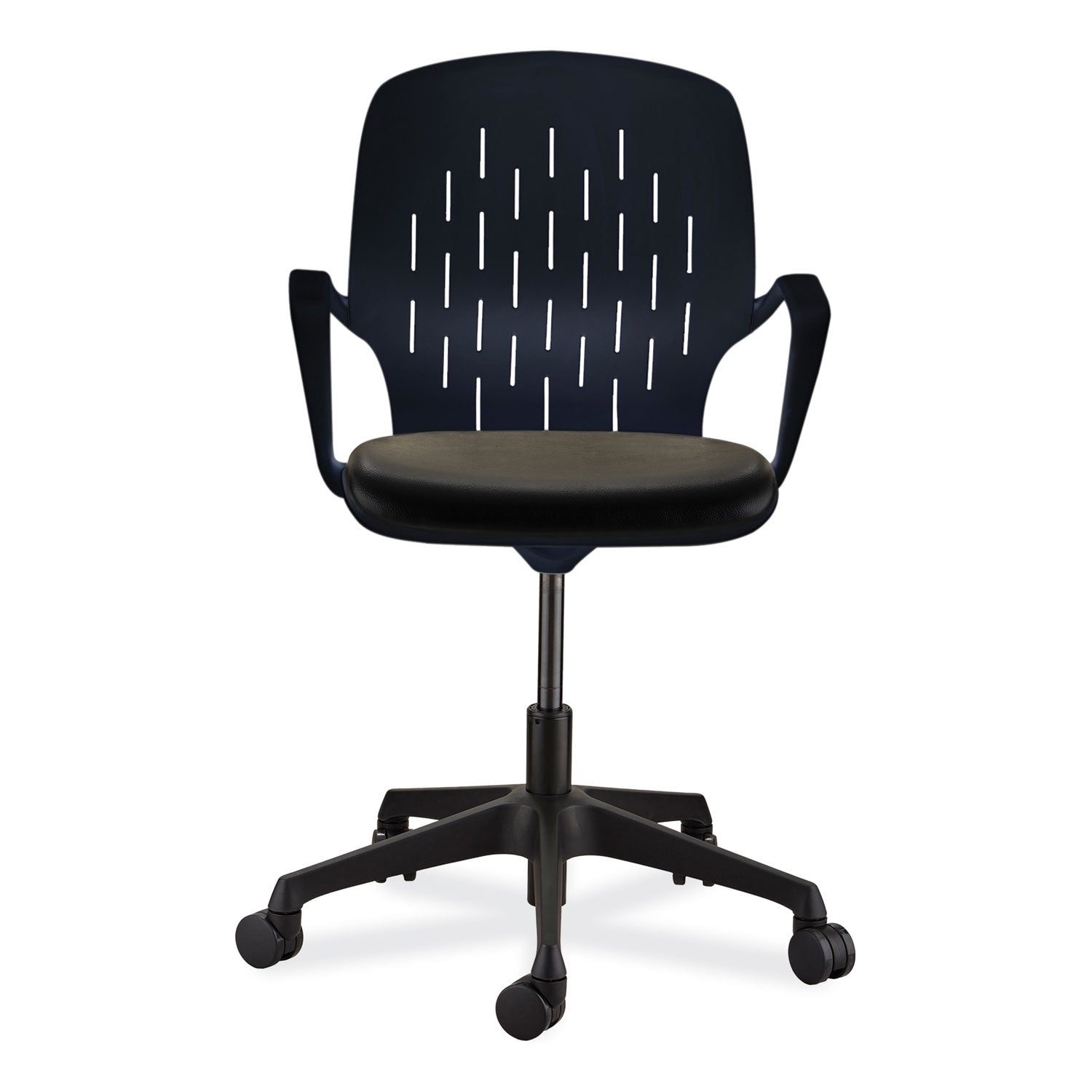 Safco® Shell Desk Chair, Supports Up to 275 lb, 17" to 20" Seat Height, Black Seat, Black Back, Black Base